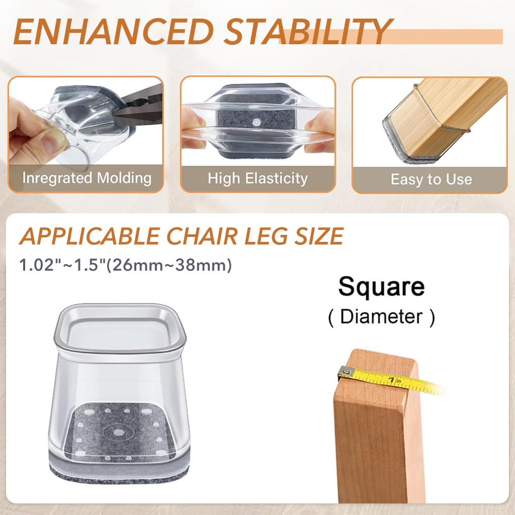 HASTHIP 16Pcs Chair Leg Floor Protectors Felt Padded Furniture Leg Floor Protectors Silicone Chair Leg Protectors Non-Slip Silent Chair Leg Sleeve for Tilting Legs & Vertical Legs of 1-1.5 inches