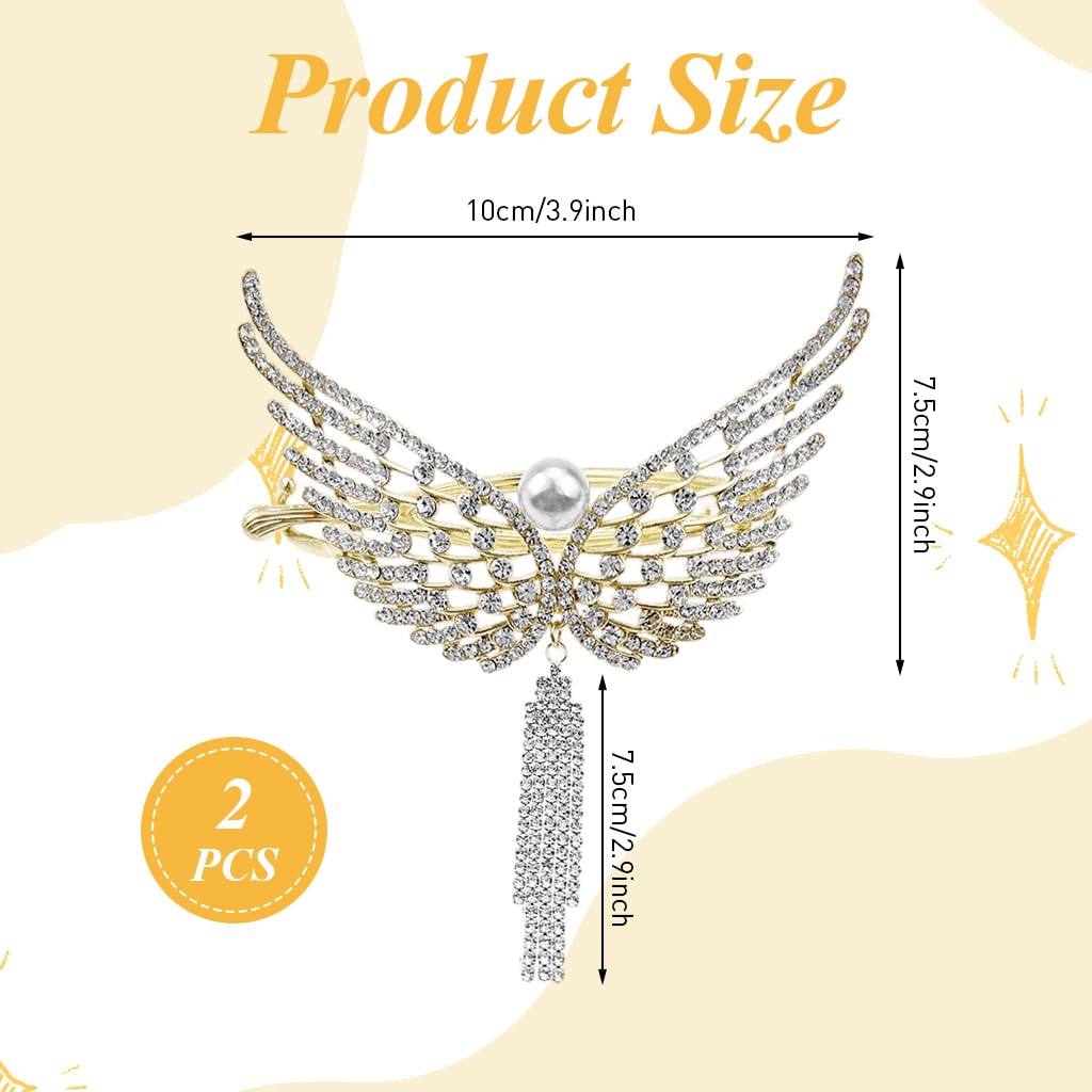 PALAY 2 PACK Wing Rhinestone Hair Claw Clips