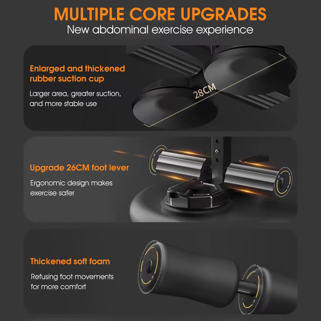 Proberos Sit Up Bar Dual Strong Suction Cups Design Floor Sit Up Bar Home Abs Trainer Adjustable Height Sit Up Bar for Men Women Sit Up Assistance Trainer