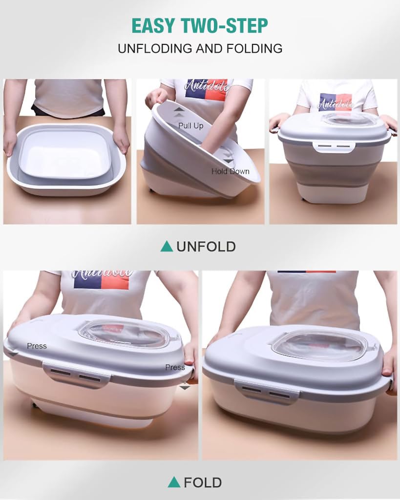 Supvox Collapsible Rice Dispenser with Large Transparent Lid, Large Capacity 16.5-55lbs Airtight Rice Storage Container, Moisture Proof Kitchen Organiser for Rice, Cereals, Grains and Pet Food