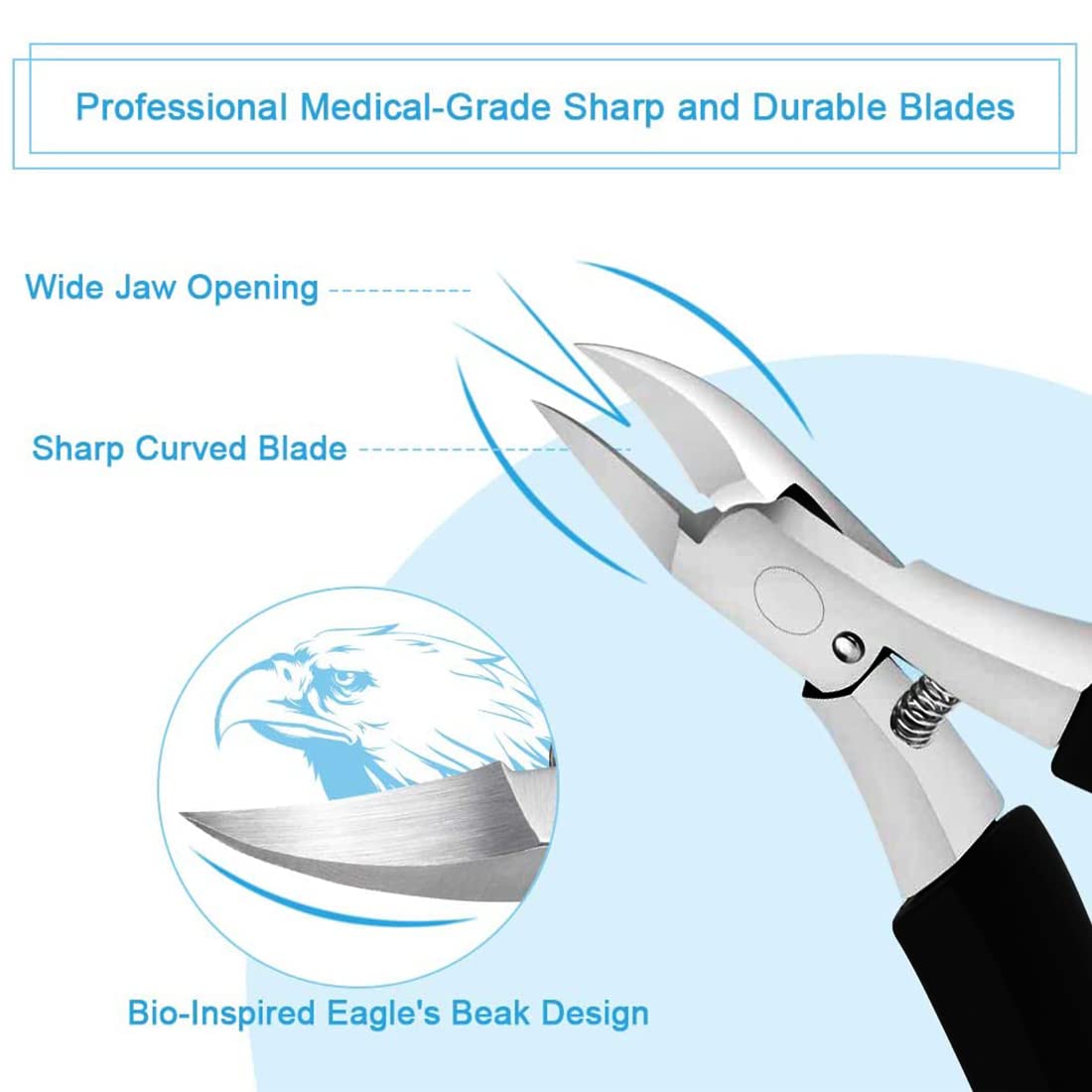 HANNEA Toenail Clippers for Thick Nails Nail Clippers Kit Set for Men and Women Heavy Duty Nail Nippers Cutter for Pedicure Precision Ingrown Fingernails (Black2)
