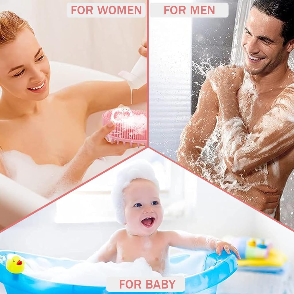 MAYCREATE 2 Pack Silicone Body Scrubber, 2 in 1 Bath and Shampoo Brush, Exfoliating Double-Sided Body Brush for Sensitive Skin, Scalp Massager Shampoo Brush, Gentle Exfoliating, Pink+Black