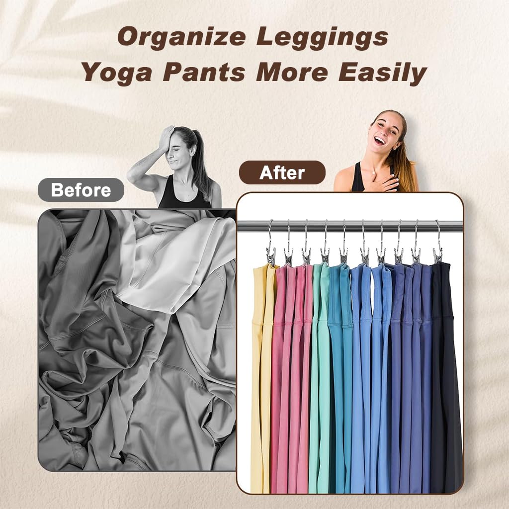 HASTHIP 10Pcs Wardrobe Clip Hangers Leggings Clip Hangers Rubber Coated Single Clip Hanger Hanging Clip Space Saving Hanger Closet Organizers for Leggings, Pants, Bras, Trouser