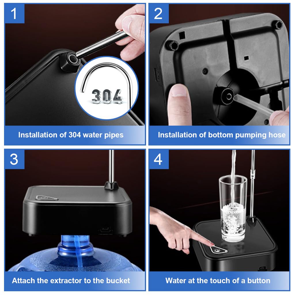 HASTHIP Water Dispenser for 20 Litre Bottle, Electric Water Bottle Dispenser Water Can Dispenser for 5 Gallon Desktop Water Bottle Pump with Tray, Rechargeable Water Pump Dispenser for Camping Kitchen Office