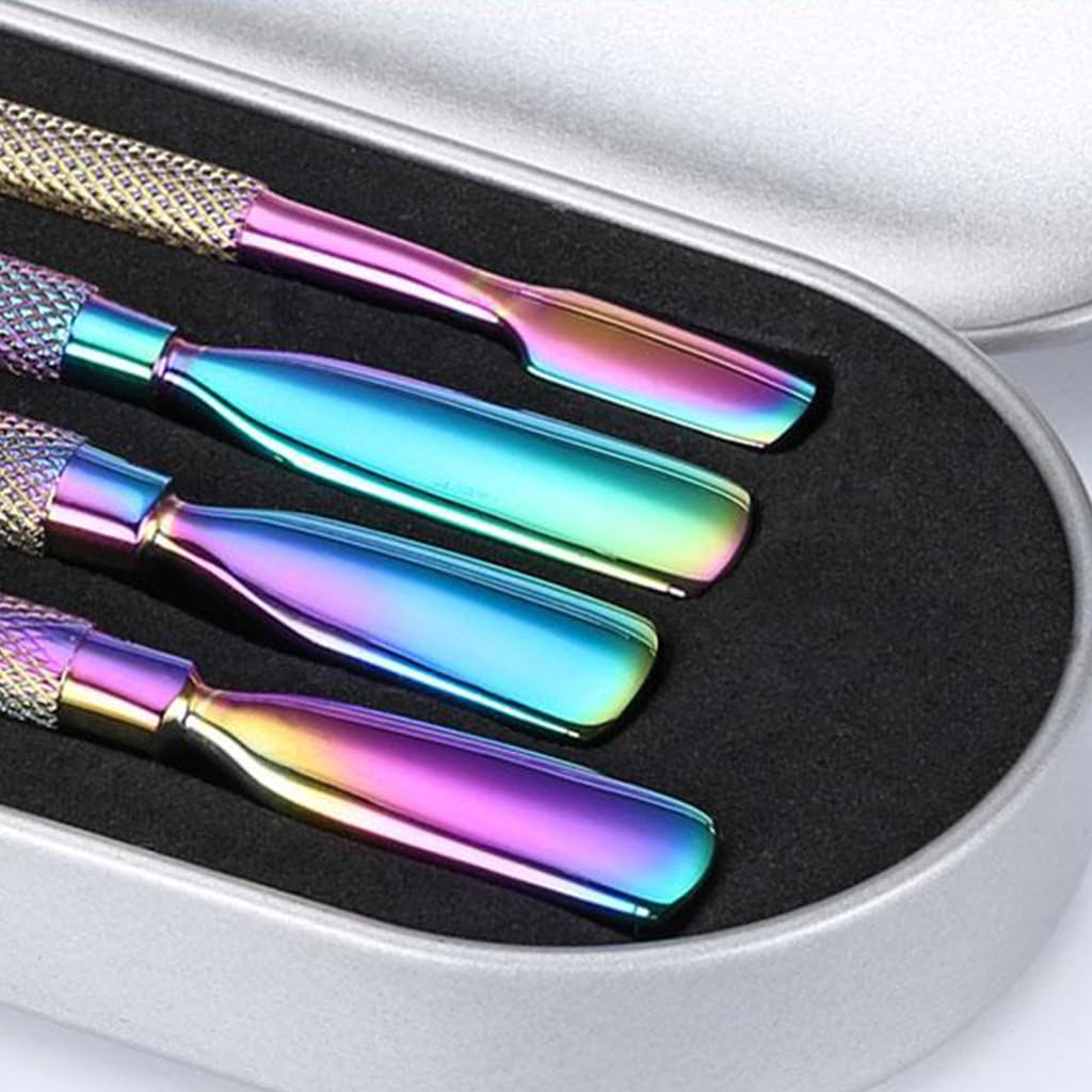 HASTHIP 6 Pcs Wax Carving Tool Set with Silicone Container and Portable Metal Case, Double-Ended Carving Tool Rainbow Stainless Steel Wax Sculpting Tools for Wood, Wax, Clay, Pottery