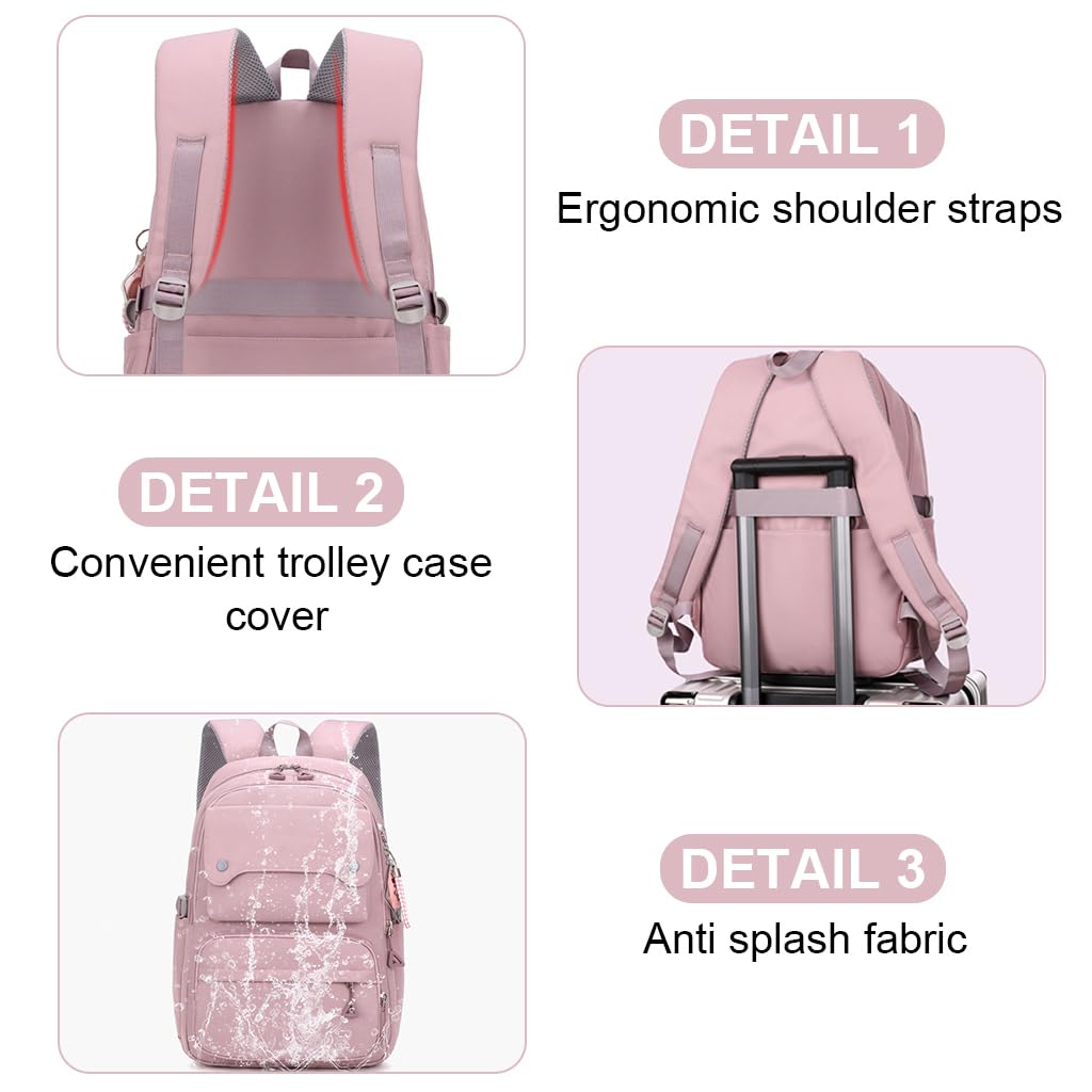 PALAY Fashion Backpack Student Shoulder Backpack Fashion Pink Travel Backpack Laptop Backpack Multi-pouches 26L Large Capacity School Backpack