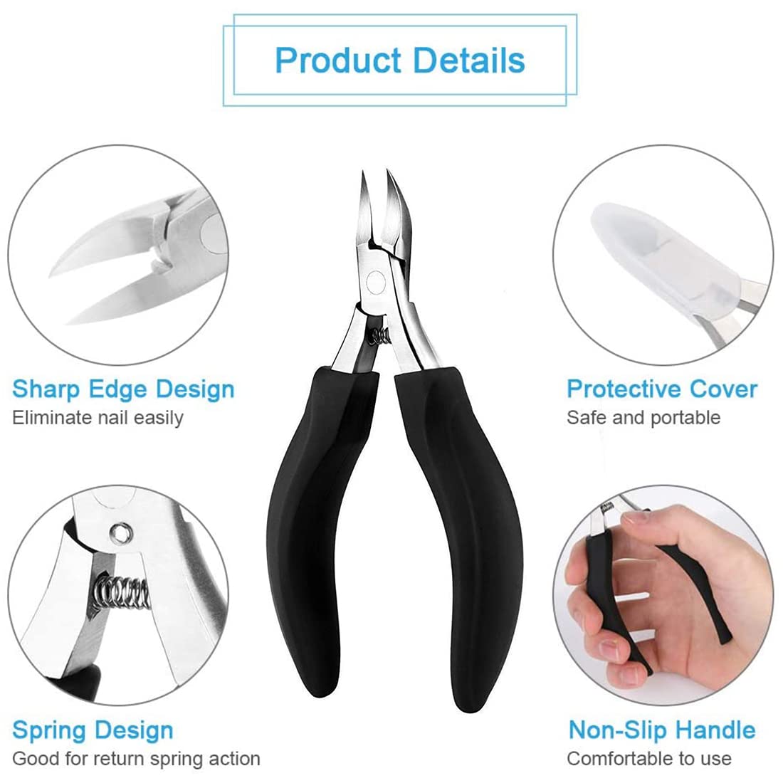 HANNEA Toenail Clippers for Thick Nails Nail Clippers Kit Set for Men and Women Heavy Duty Nail Nippers Cutter for Pedicure Precision Ingrown Fingernails (Black2)