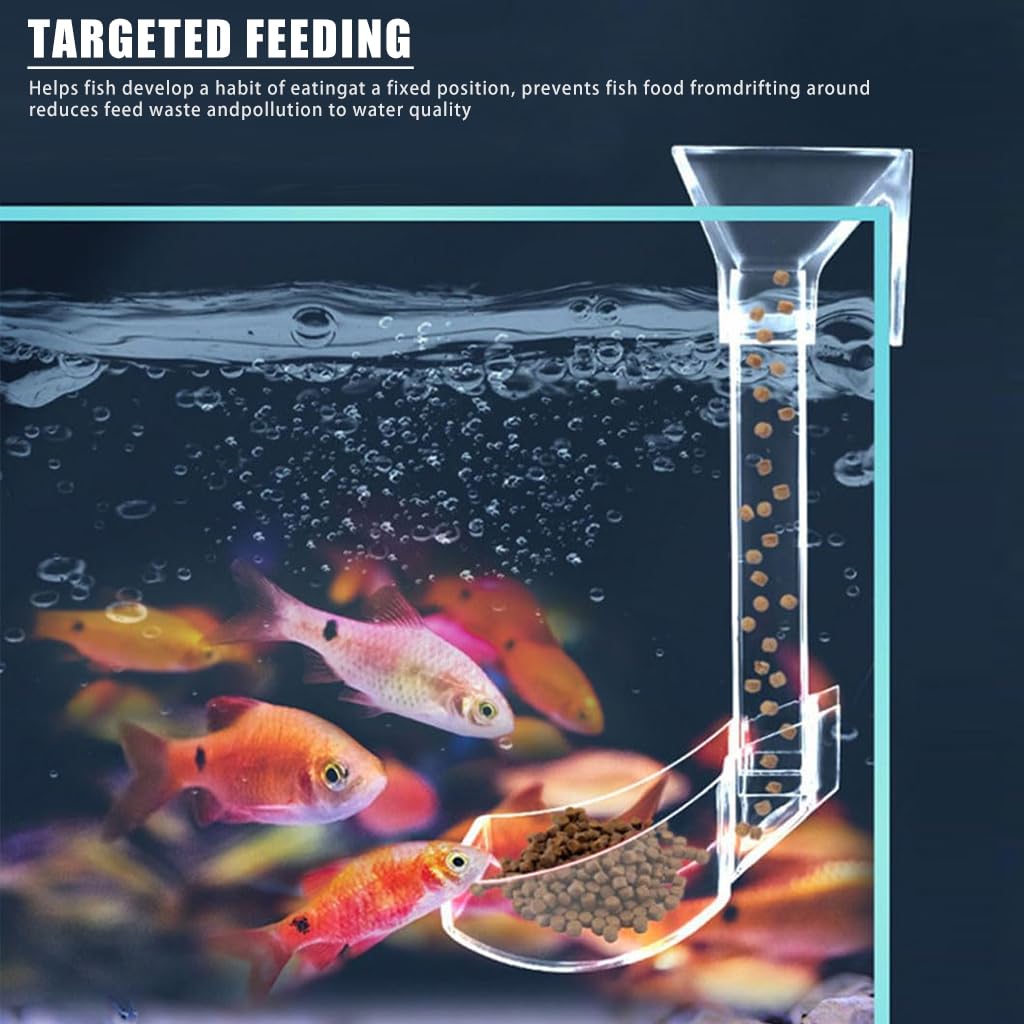 Qpets Multifunctional Automatic Fish Feeder, Aquarium Accessories Food Fish Tank Accessories Wall Mounted Fish Feeder with Adjustable Height and Suction Cup Design