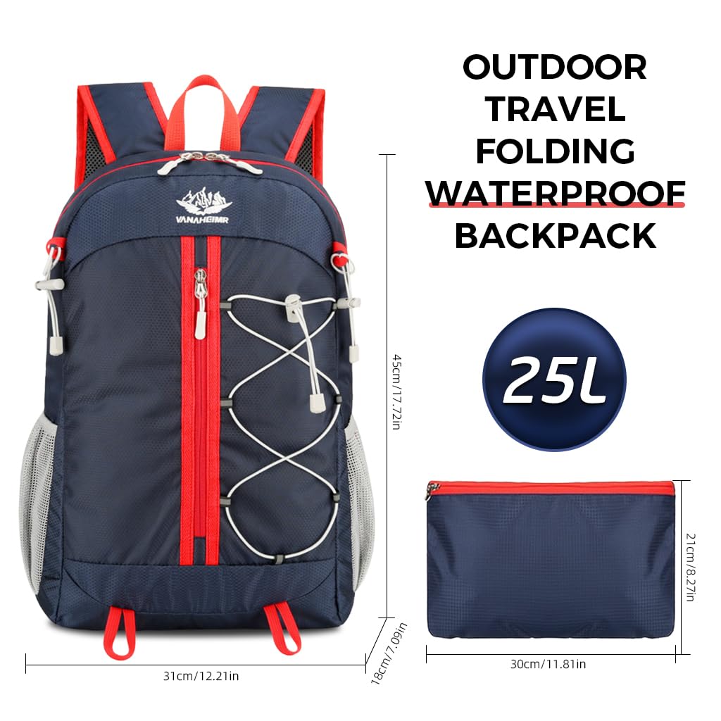 GUSTAVE Travel Backpack, Lightweight Foldable Backpack, Water Resistant Rucksack with Storage Bag Stylish Outdoor Sport Daypack for Travelling Walking Hiking Camping Biking