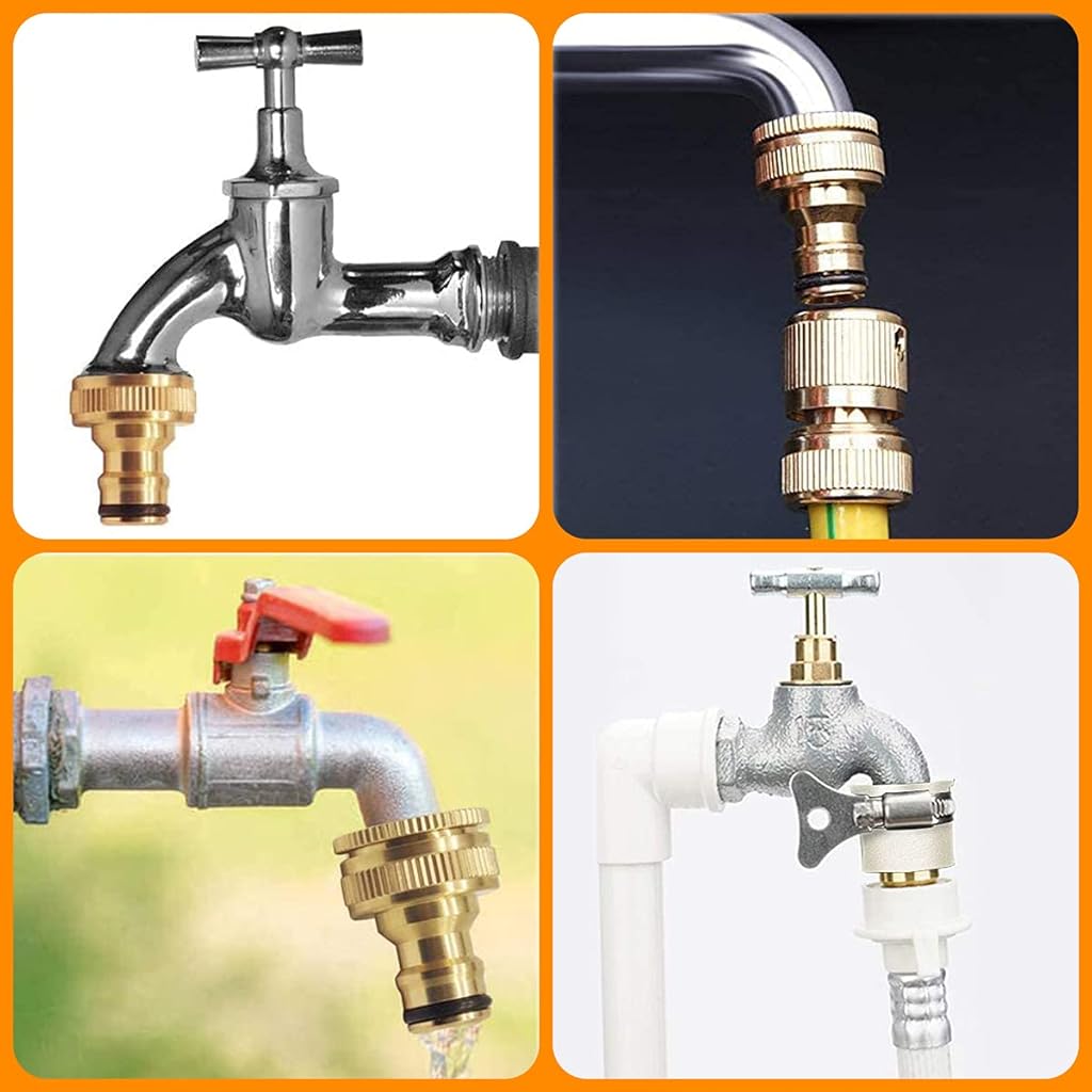 HASTHIP® Tap Connectors Kit Faucet Adapter Tap Connector Brass Adapter Quick Release Pipe Connector for Tap 3/4 and 1/2 inch, Quick Connectors Universal Faucet Adapter for Garden Hose Pipe Fitting