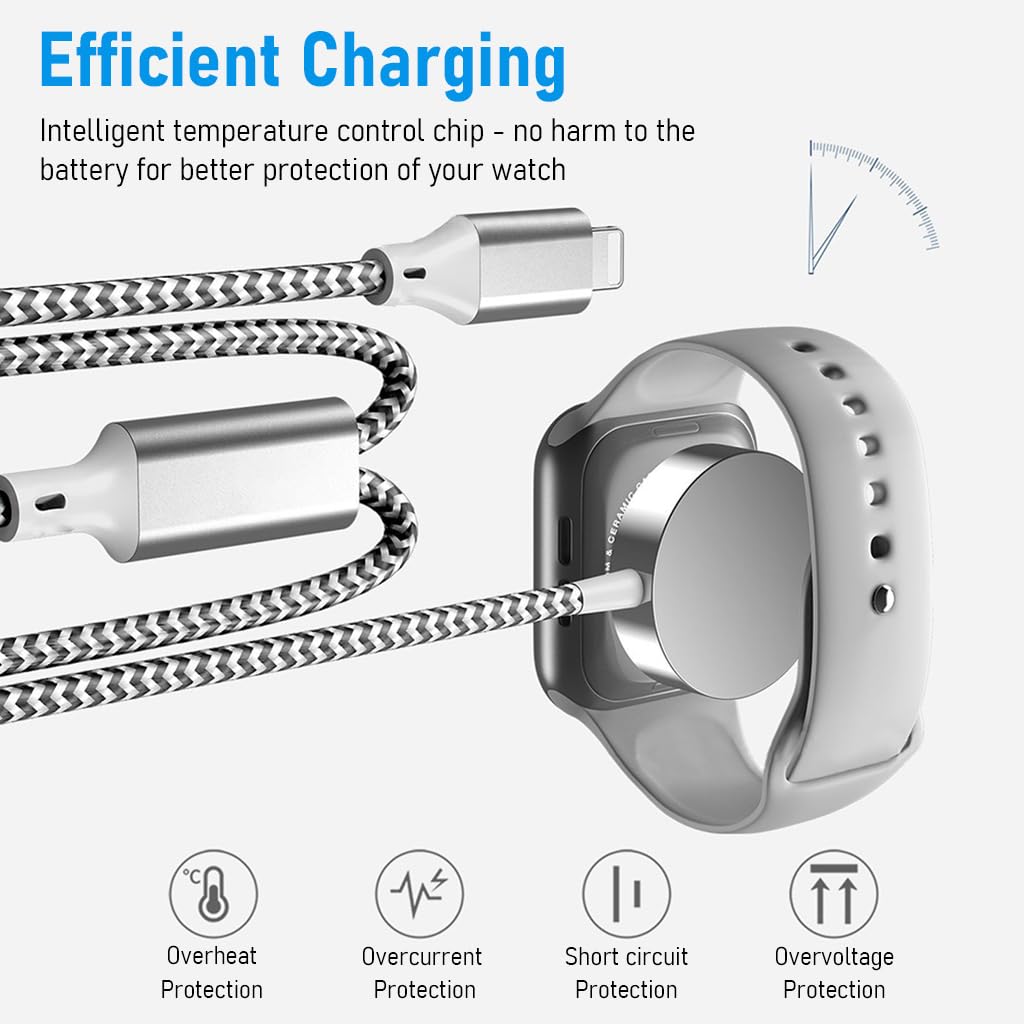 ZORBES 2-in-1 Smart Watch Charger for Apple Watch Charger for Apple Watch Se/6/5/4/3/2/1&for iPhone 14/13/12/11/Pro/Max/Xr/Xs/X/Airpods Series for Apple Watch Charger Cable Charging,3.3Ft,Silver
