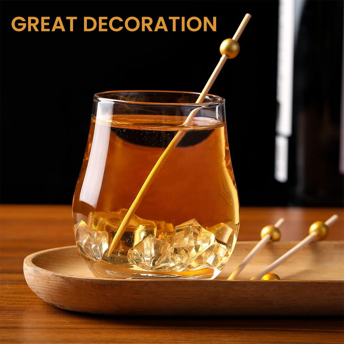 Supvox 100Pcs Fruit Pick, Bamboo Toothpicks Fruit Garnish Sticks, Bamboo Toothpicks Party Supplies, Elegant Golden Bead Fruit Pick for Banquet, Party, Festivals Deli Food Picks Toothpicks (4.7 Inch)