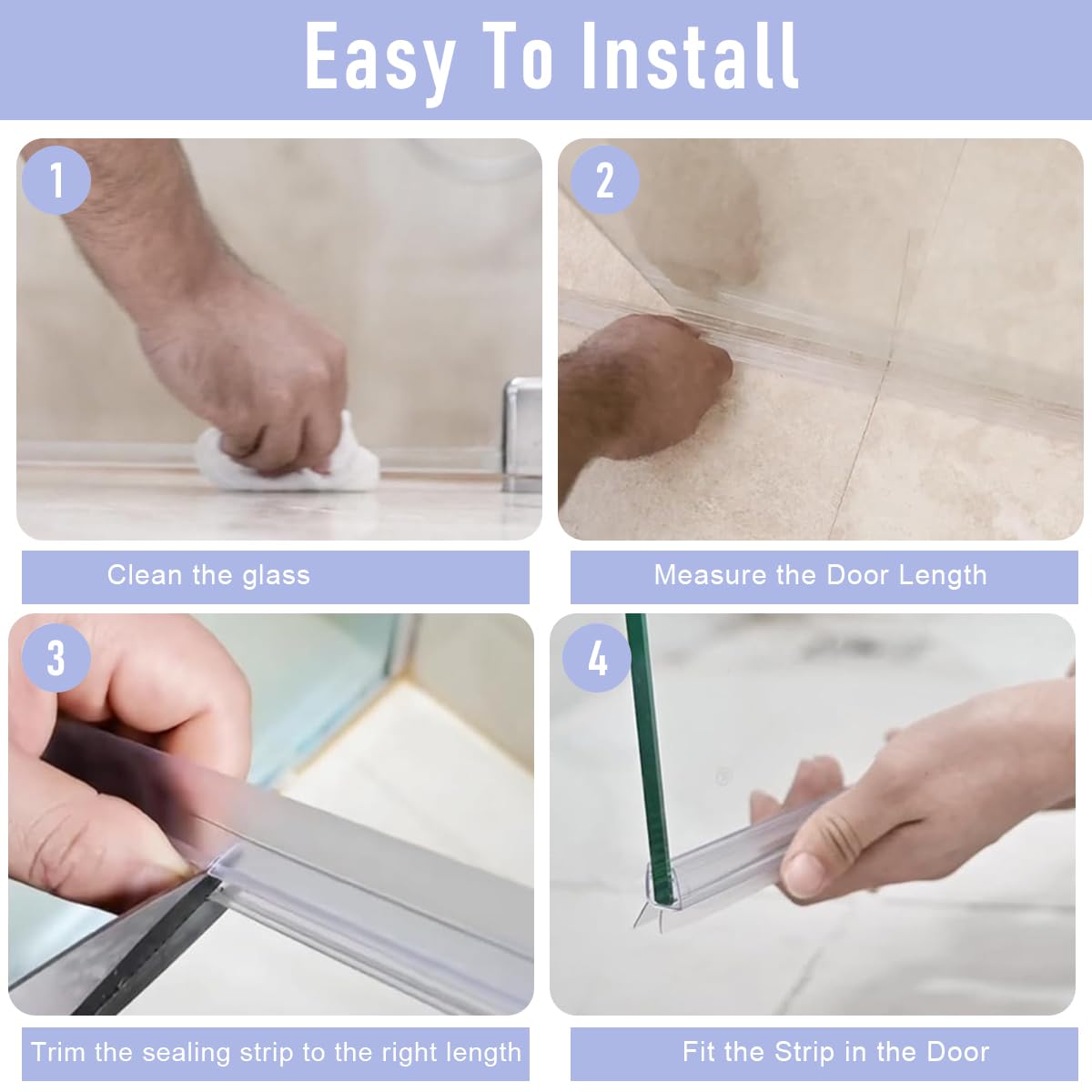 HASTHIP 39 Inches Bathroom Door Bottom Seal Flexible Dual Flap Design Glass Door Water Stopper Strip Door Sweep Universal Slide-in Door Bottom Water Stopper Strip for Glass Roor within 4-6mm Thicknes