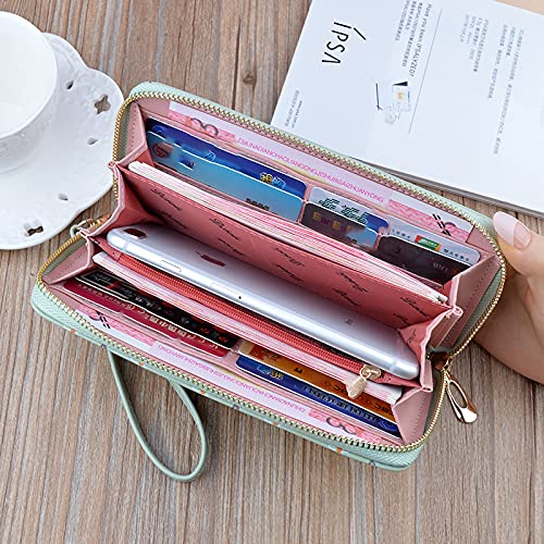 PALAY Ladies Purse Women's Wallet with Multiple Card Slots PU Leather Long Wallet Card Holders Wallet Zipper Pocket Coin Purse Phone Wallet (Pink1)