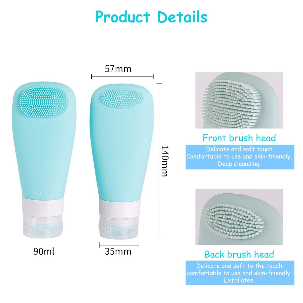 MAYCREATE 3Pcs Travel Bottles For Toiletries 90Ml Squeezable Soft Silicone Toiletries Bottles Containers Leak Proof Refillable Dispenser With Face Brush Design,For Lotion,Shampoo,Soap Liquid,Multi