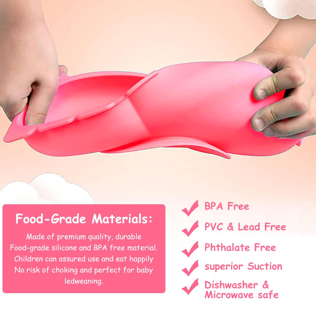 SNOWIE SOFT Suction Plates for Baby, Toddler Divided Dish, Kids Silicone Plates Fits Most Highchair Trays, Microwave Dishwasher Safe, BFA Free