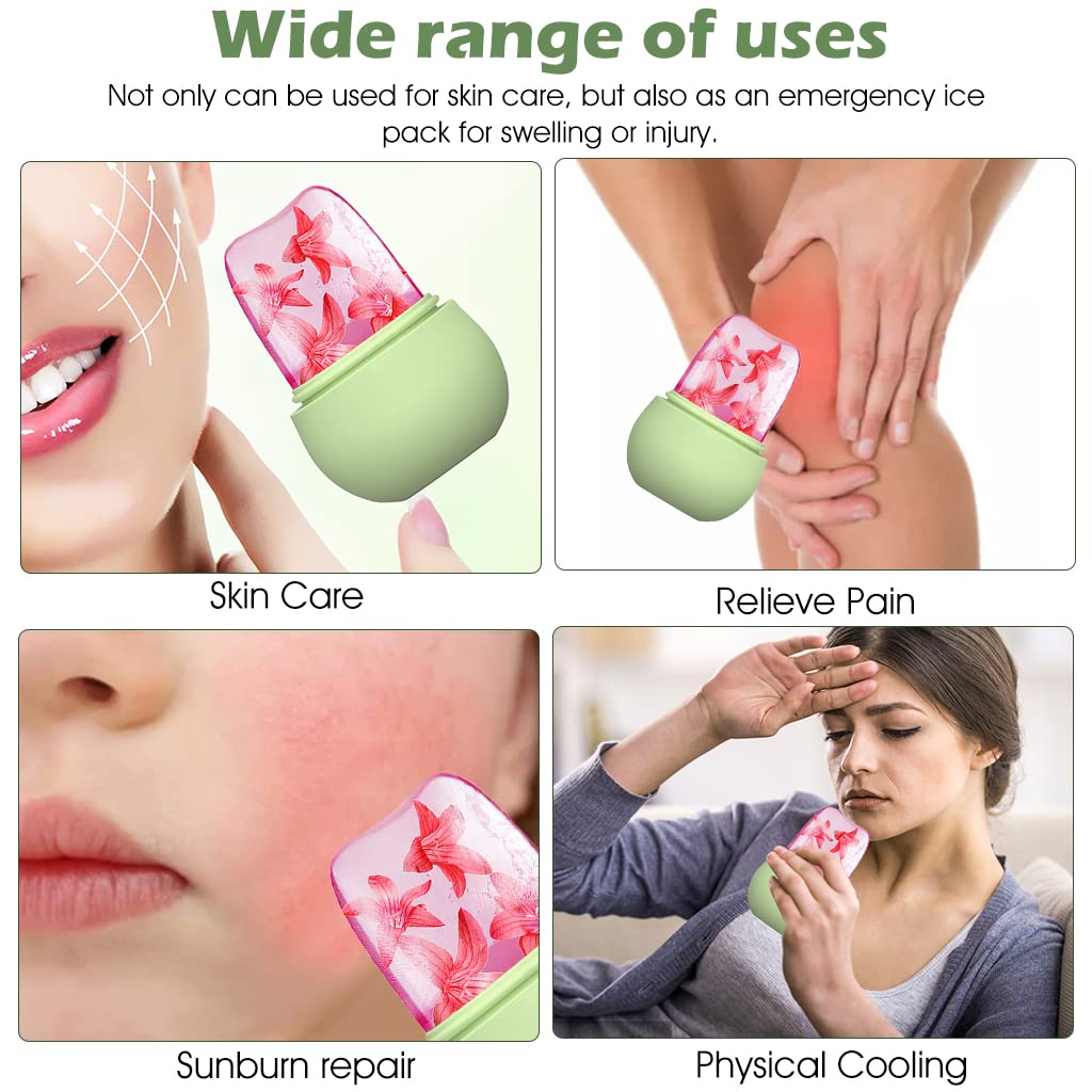 MAYCREATE Ice Roller for Face Massage & Eye, Anti-Leak Silicone Ice Face Roller Ice Mould With Cleansing Brush, Ice Facial Roller for Eliminate Edema & Calm Skin, Shrink Pore, Women Skin Care (Green)