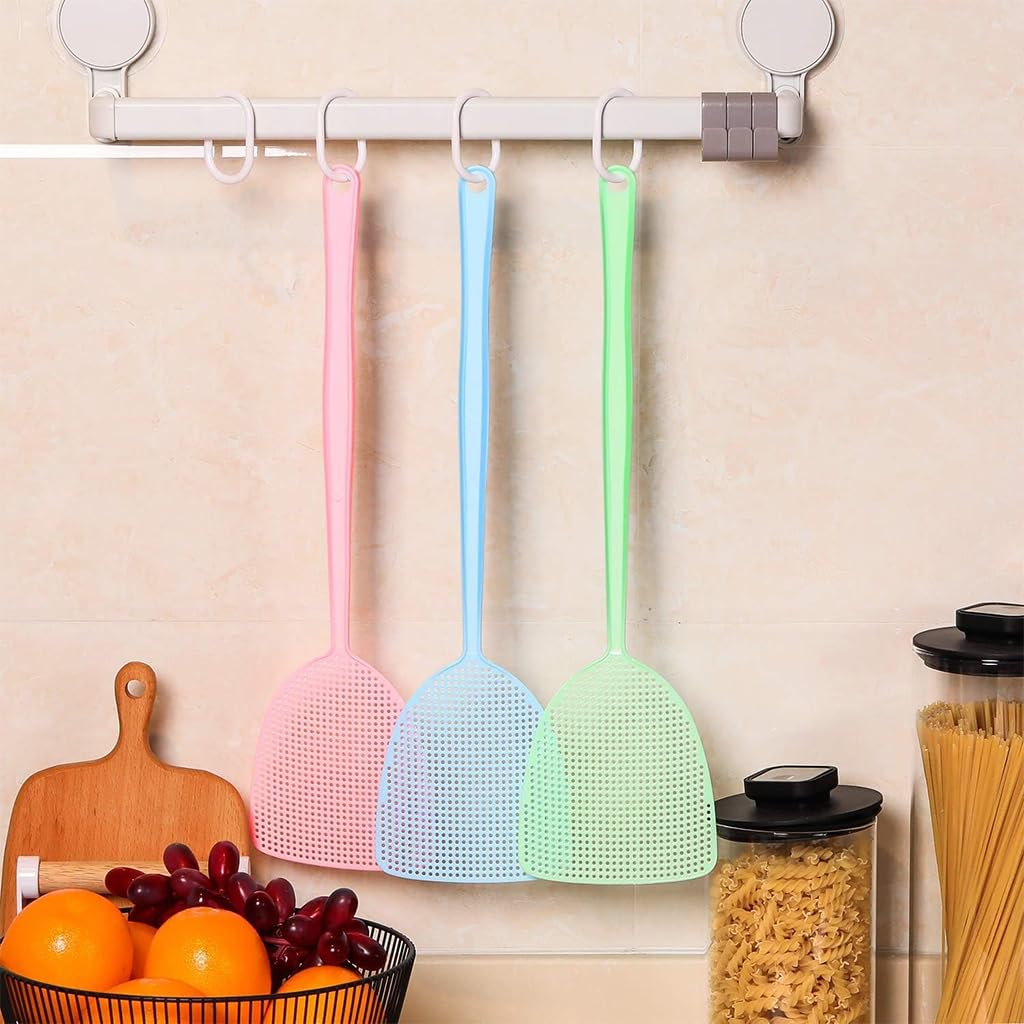 Supvox 5Pcs Fly Swatters, Plastic 17.5'' Long Handle Fly Swatter, Strong Flexible Durable Grid Plastic Fly Swatter for Kitchen, Home