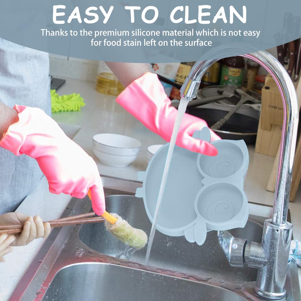 SNOWIE SOFT Baby Suction Plates for Baby Feeding with 4 Strong Suction Cups, Silicone Toddler Plates with Deep Divided for Kids to Feed Themselves, Dish Washer & Micro-Wave Oven Safe
