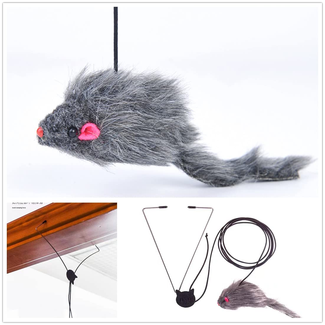 Qpets Hanging Interactive Cat Teaser Toys,Elastic Rope Design,Hanging Interactive Cat Soft Toy for Indoor Activities,Interactive Cat Teaser Toy with Plushed Mice Pendent Cat Supplies