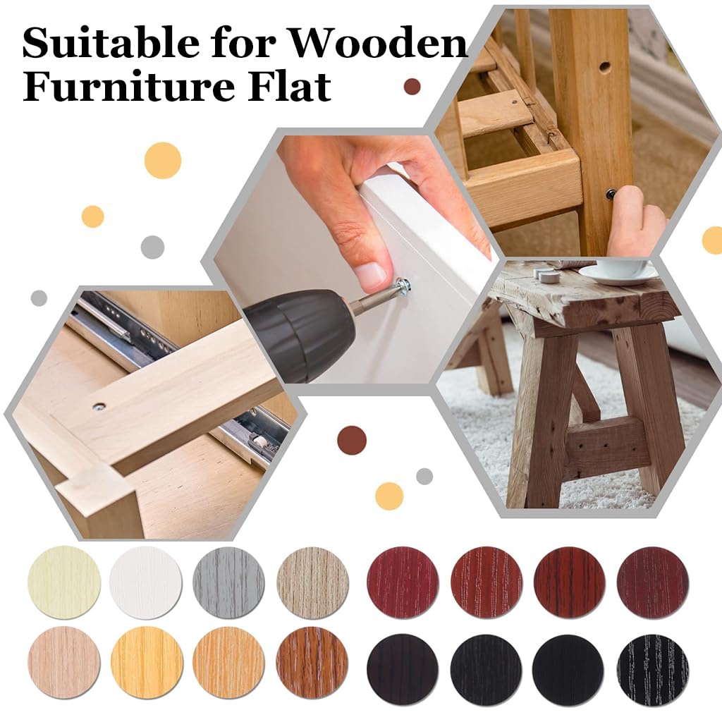 HASTHIP 864 Pieces Screw Covers Wood Stickers for Furniture, 0.83 Inch Screw Hole Stickers, Waterproof PVC Cover Caps Adhesive Wood Grain Stickers for Screw Holes Wall Cabinets Bookcase Desk