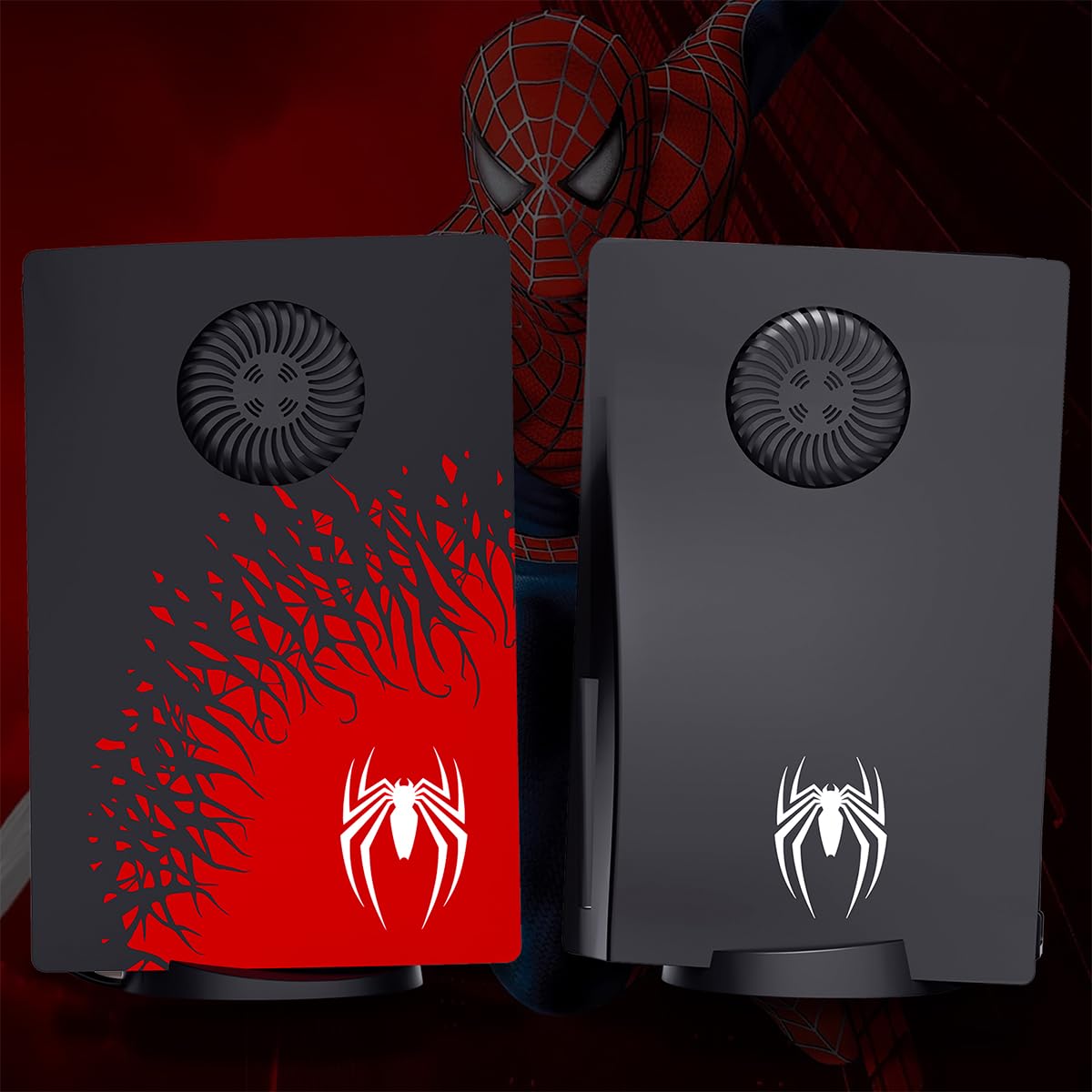 ZORBES Faceplate for Playstation 5 Console Set of 2Pcs PS5 Faceplate with Vent Heat Dissipation PS5 Cover Faceplate Fashion Red Spider Printed Face Cover for PS5 DIY Modification