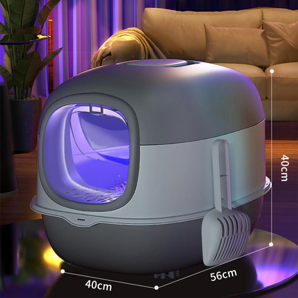 Qpets Cat Litter Box with UVC Disinfect Light Cats Litter Box Deodorization Box, Cat Litter Tray Auto Timing Disinfect, Large Splash-Proof Litter Box with Openable Lid, with Cat Litter Shovel