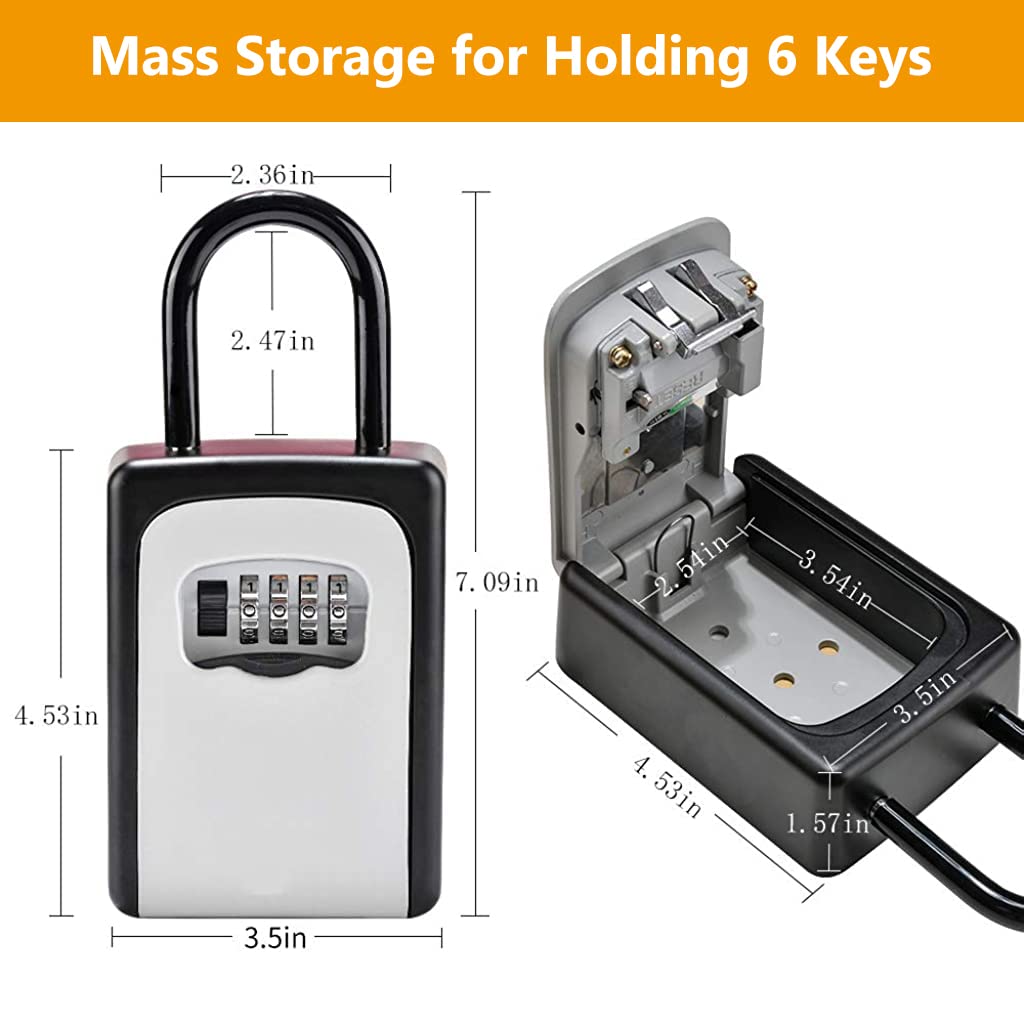 HASTHIP Metal Key Safe Combination Storage Box Wall Mounted, Waterproof Lock Box for House Key, 5 Key Capacity, Weatherproof Resettable Code House Key Safe Lock Box for Indoor, Outdoor (Black)