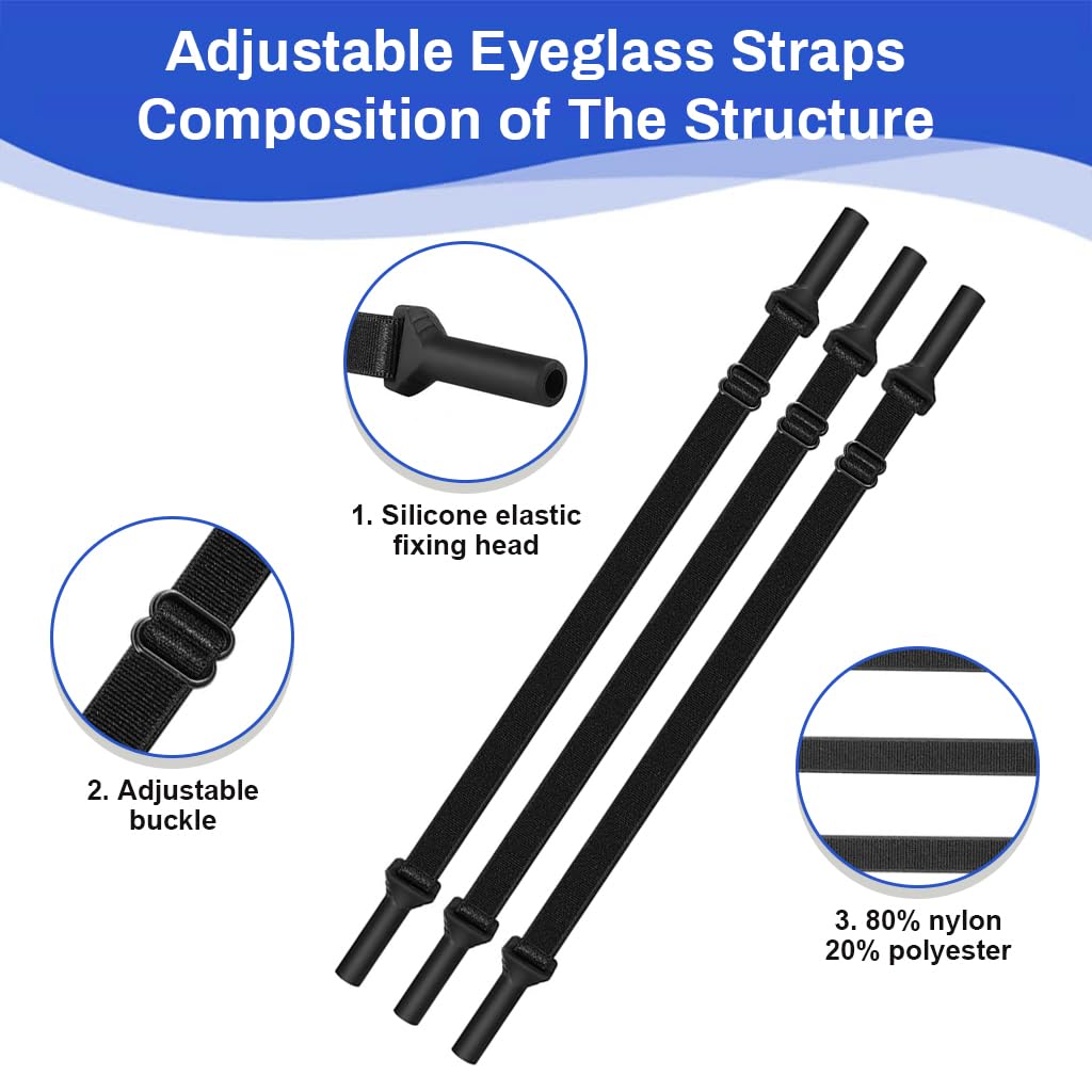 HASTHIP 3pcs Kids Specs Holder Adjustable Eye Glasses Straps Spectacle Chain Elastic Anti-slip Specs Holder Strap No Tail Eyewear Retainer for Kids Children