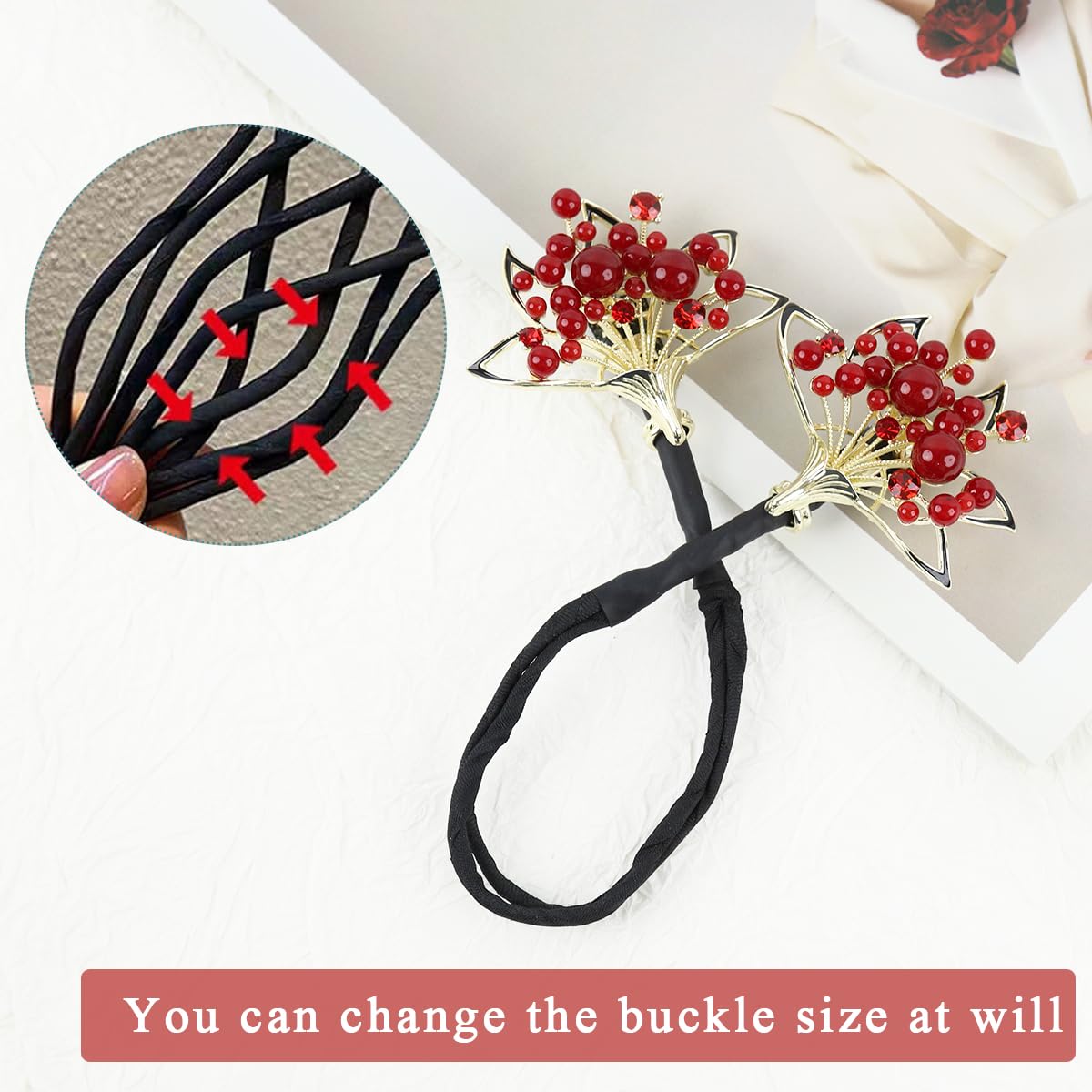 PALAY Hair Bun Accessories for Women Red Pearl Easy Hair Bun Maker for Hair Metal Bun Clips for Hair Stylish Flower Twist Bun Shaper for Women Ladies Daily, Party, Wedding