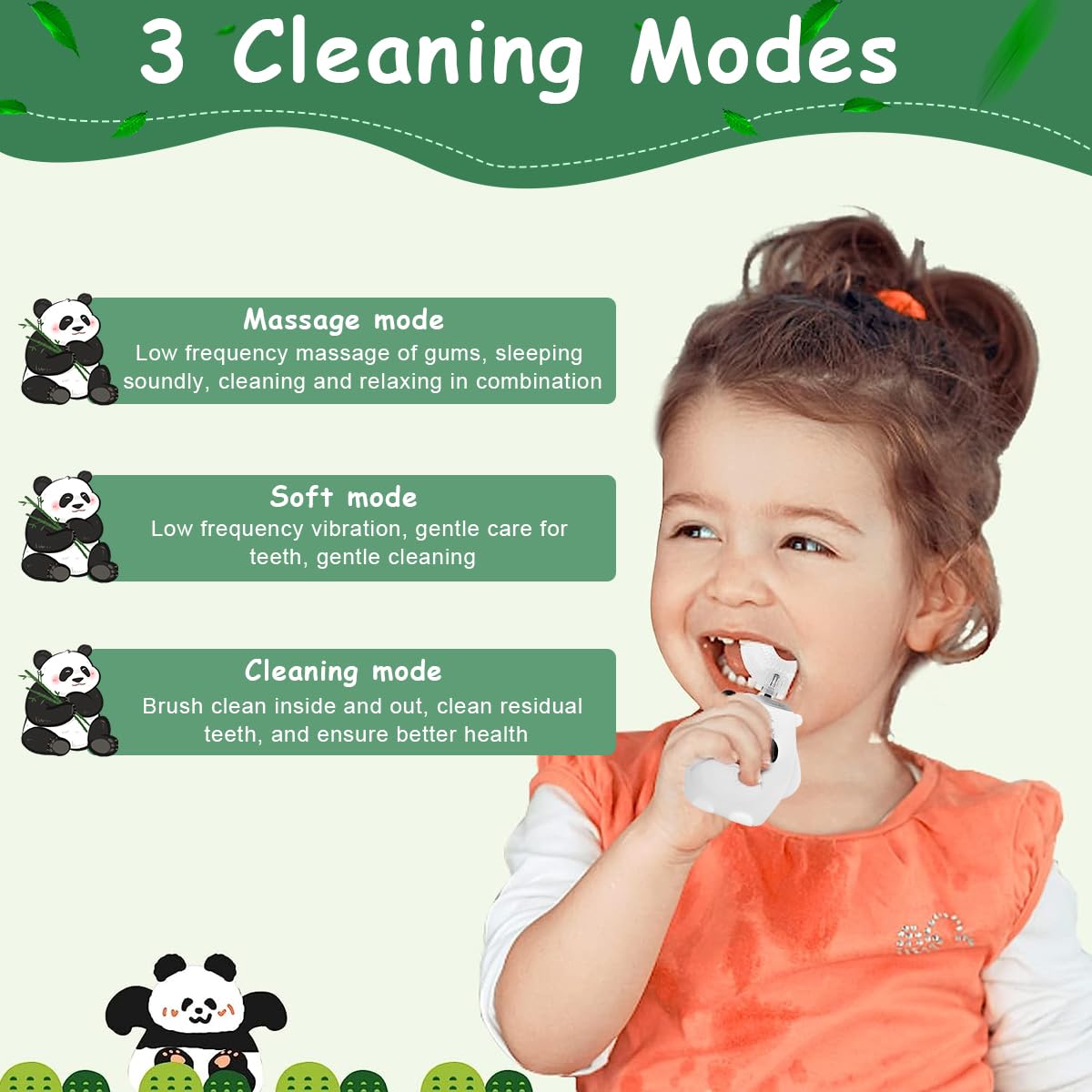 HANNEA Toothbrush For Kids, Electric U Shaped Ultrasonic Brush Tooth, Chargeable automatic Tooth Brush IPX7 Waterproof USB Rechargeable Toothbrush With 3 Cleaning Modes (Age 3+)