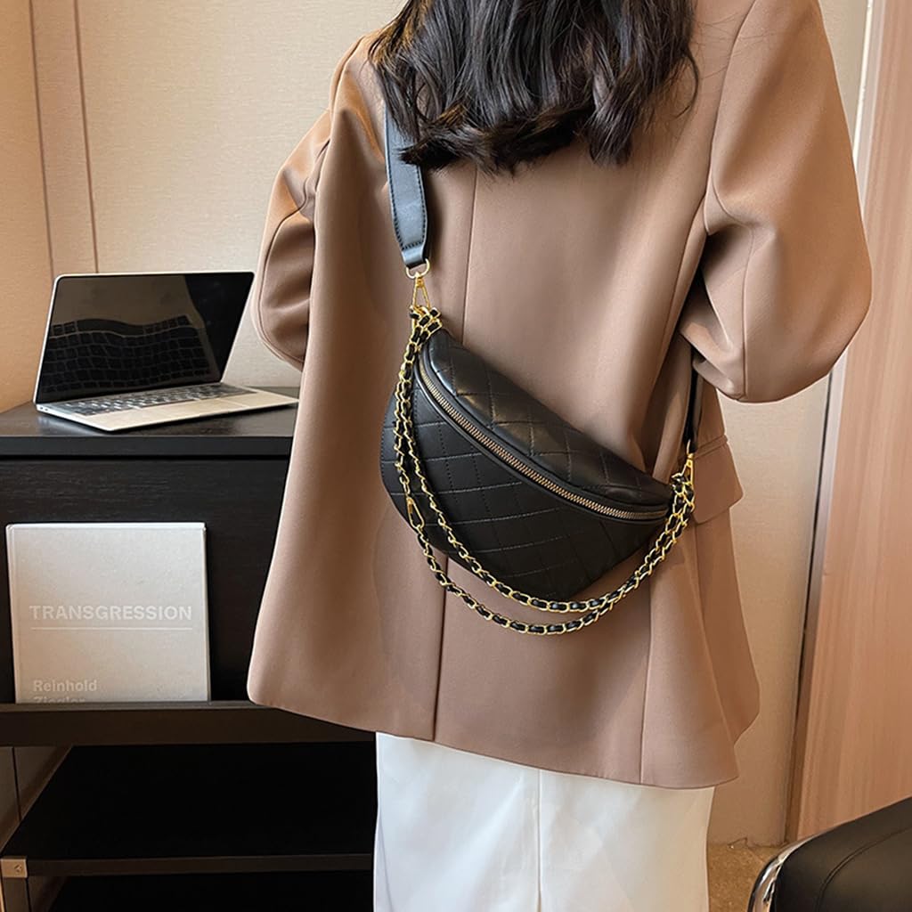 PALAY Sling Bag For Women PU Leather Crossbody Bag for Women with Chain Bag Wide Shoulder Strap Mobile Pouch for Women Daily, Black