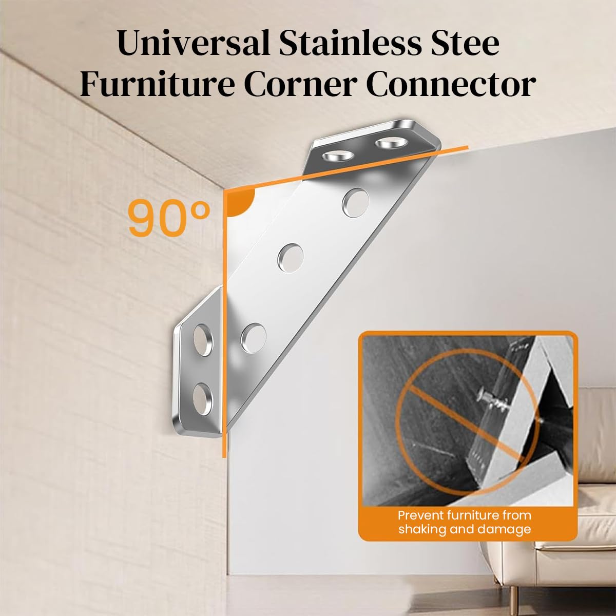 Serplex 20Pcs Shelf Brackets with 120pcs Screws Multi Hole Brackets Stainless Steel Furniture Corner Connectors Heavy-Duty Multipurpose Triangle Brackets for Connecting, Wall Mounting