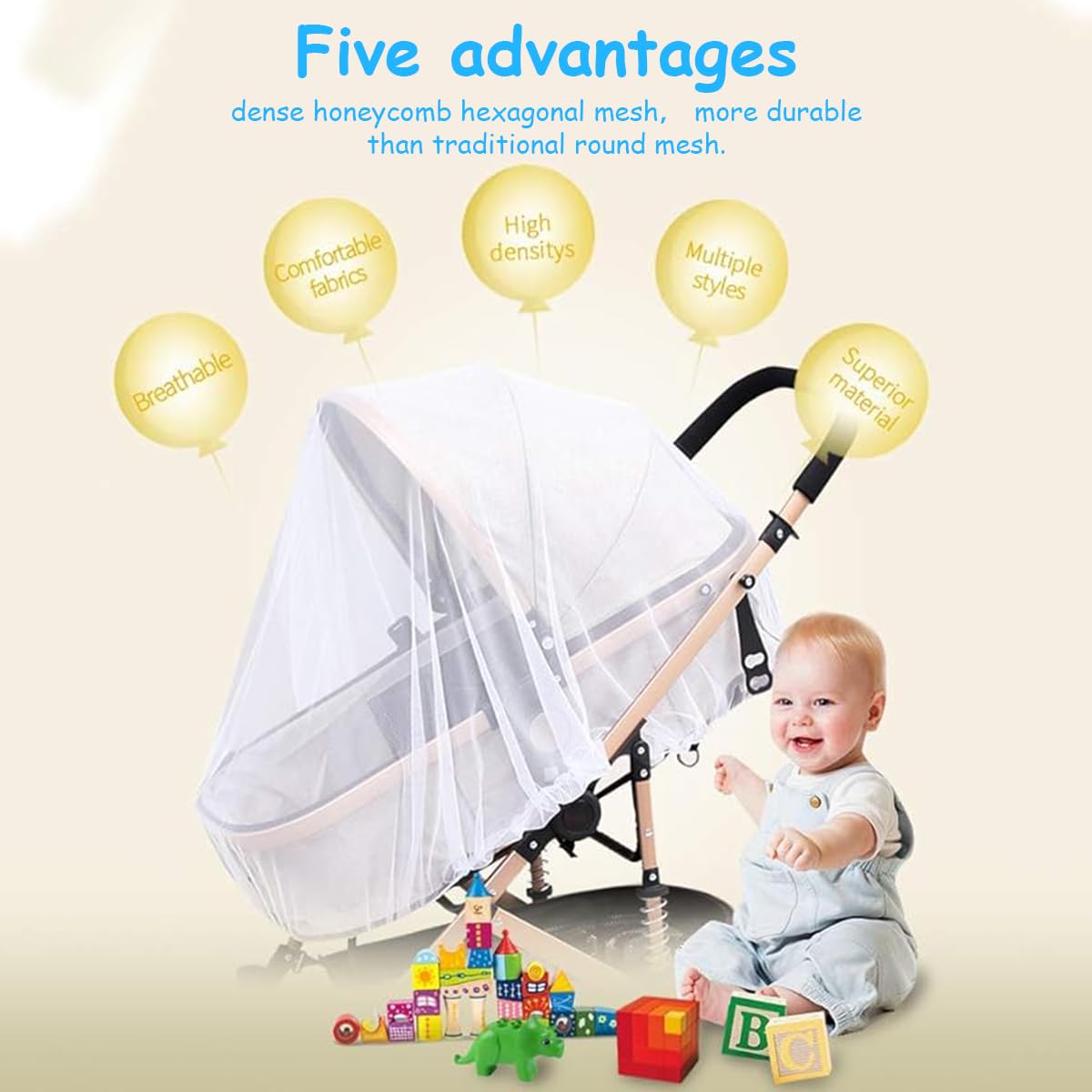 SNOWIE SOFT Mosquito Net for Stroller Stretchy Mosquito Net for Crib, Stroller, Bassinets 1.5m Elastic Diameter Protective Mosquito Net Outdoor Stroller Mosquito Net