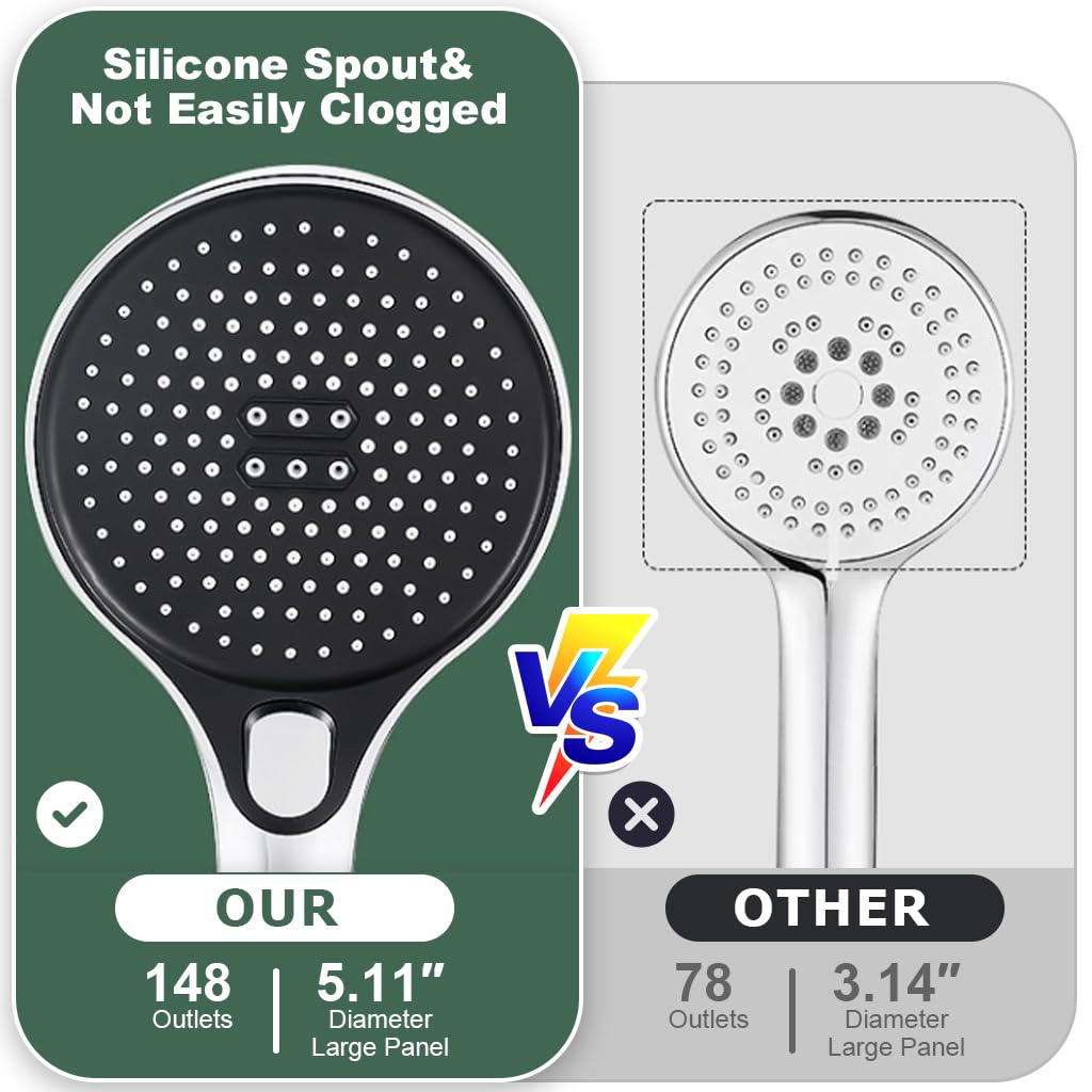 HASTHIP Shower Head High Pressure Shower Head with 3 Spray Modes Universal Water Saving Shower Head Massage Shower Head Rainfall Shower Head Modern Chrome Plated Bathroom Shower Head