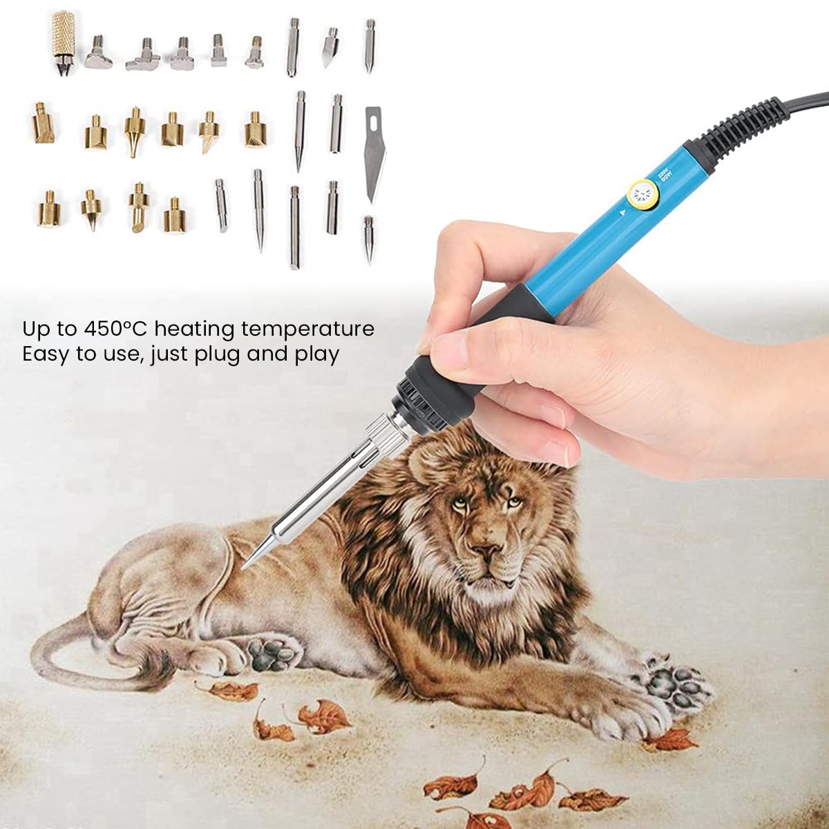 Serplex 62pcs Wood Burning Kit, 2 in 1 Pyrography Wood Burning Pen Adjustable Temperature Woodburning Pyrography Pen Kit Wood Burner Tools Set with Soldering Iron for Leather Craft, Woodcraft