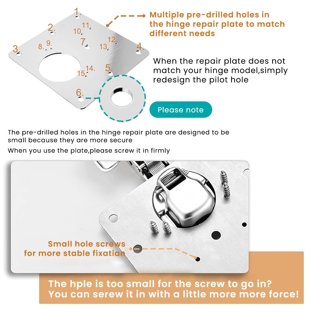 Serplex 8Pcs Cabinet Hinges Repair Plate, Stainless Steel Hinge Repair Brackets Kit, Kitchen Cupboard Door Hinge Repair Plate Kit for Cabinets Fixing Screws, Protect Wooden Kitchen Cabinet Door