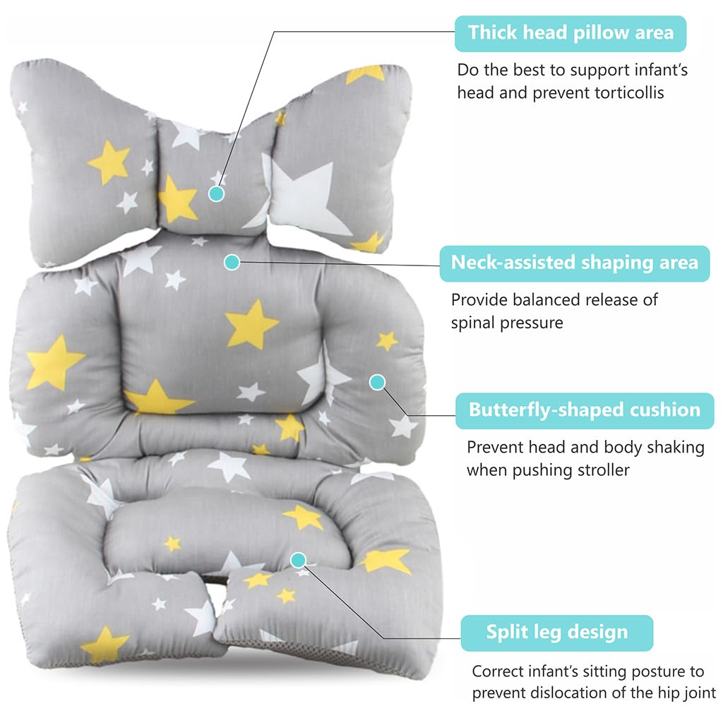 ZIBUYU Baby Stroller Seat Cushion Pushchair Seat Liner 3D Air Mesh Pram Soft Baby Stroller Cushion Seat Pad Star Print Baby Stroller Cushion Pad Stroller Accessories for Baby (Universal Fit) - Grey