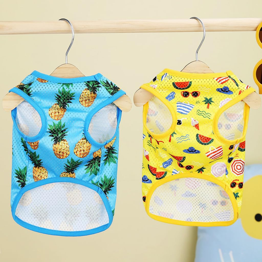 Qpets 2 Pack Dog Clothes Lovely Print Shirt for Small Dogs Yellow & Blue Summer Breathable Dog Vest Stretchy Dog Clothes Sleeveless Dog Clothes for Small Dogs, Cat (Size: L, Yellow+Blue)
