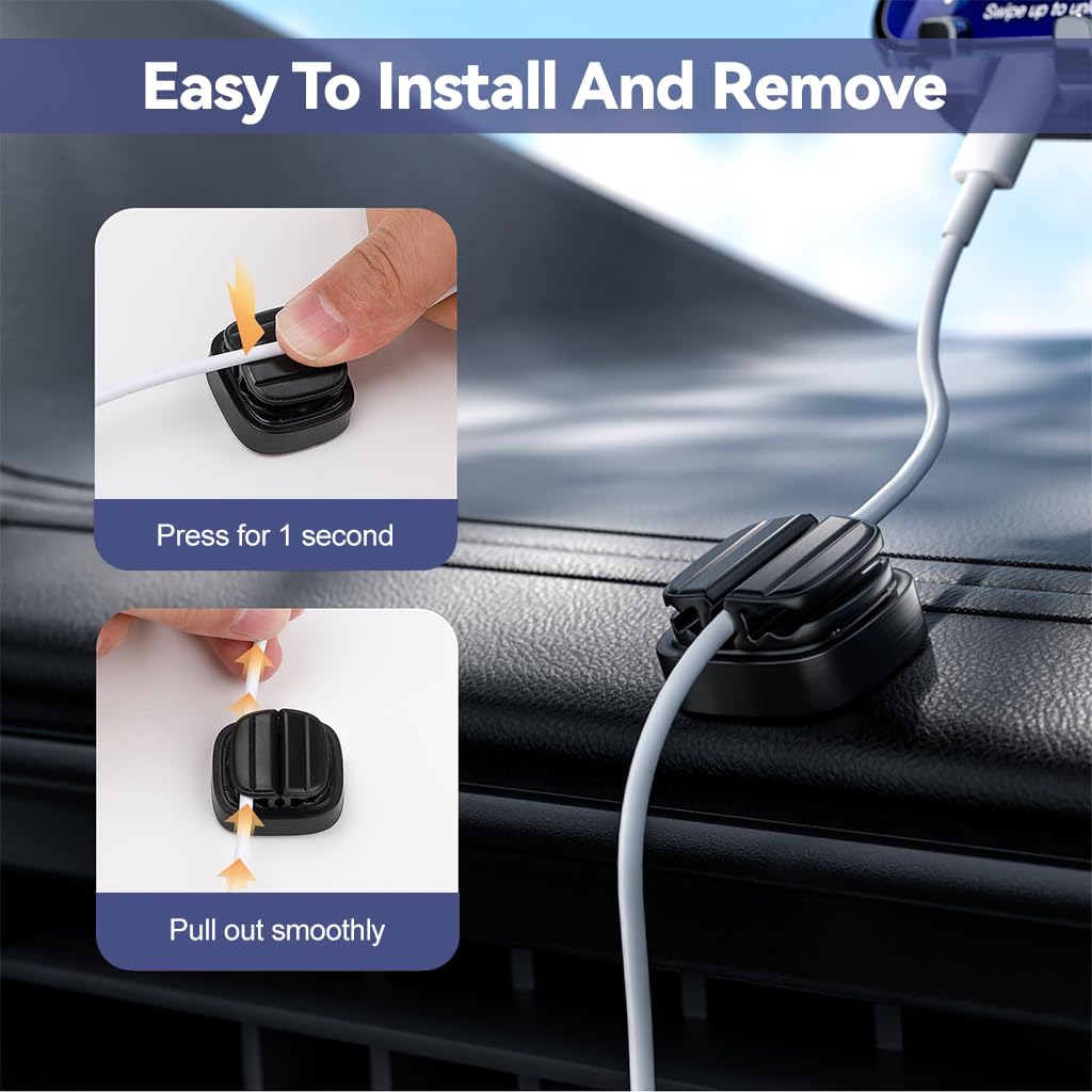 HASTHIP Multi Cable Holder Wall Cable Clip Holder Self Adhesive Multi Cable Clip Holder Holding Up to 3 Cables, Under Desk Cable Organizer Holder Power Cable Grip Cable Management Clip Holder