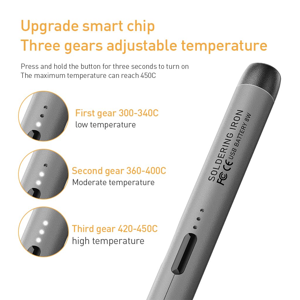 Serplex Cordless Soldering Iron Pen Kit 3 Adjustable Temperature Electric Soldering Iron Pen Set USB Rechargeable Portable Soldering Iron Kit with Soldering Iron Stand, Rosin Flux, Storage Case