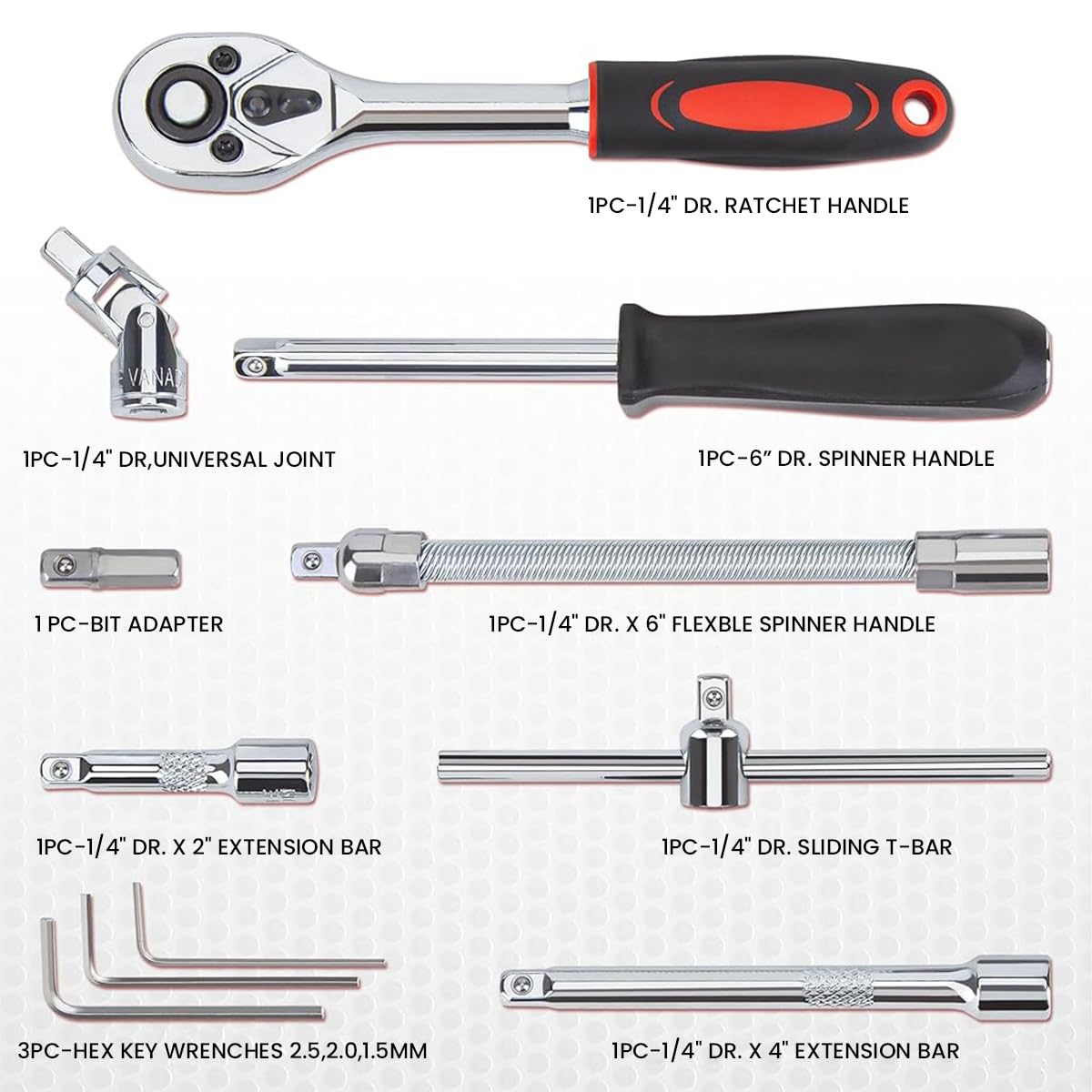 Serplex 53 Pieces 1/4 inch Drive Socket Ratchet Wrench Tool Set with Bit Socket Set Metric and Extension Bar for Auto Repairing and Household, with Storage Case