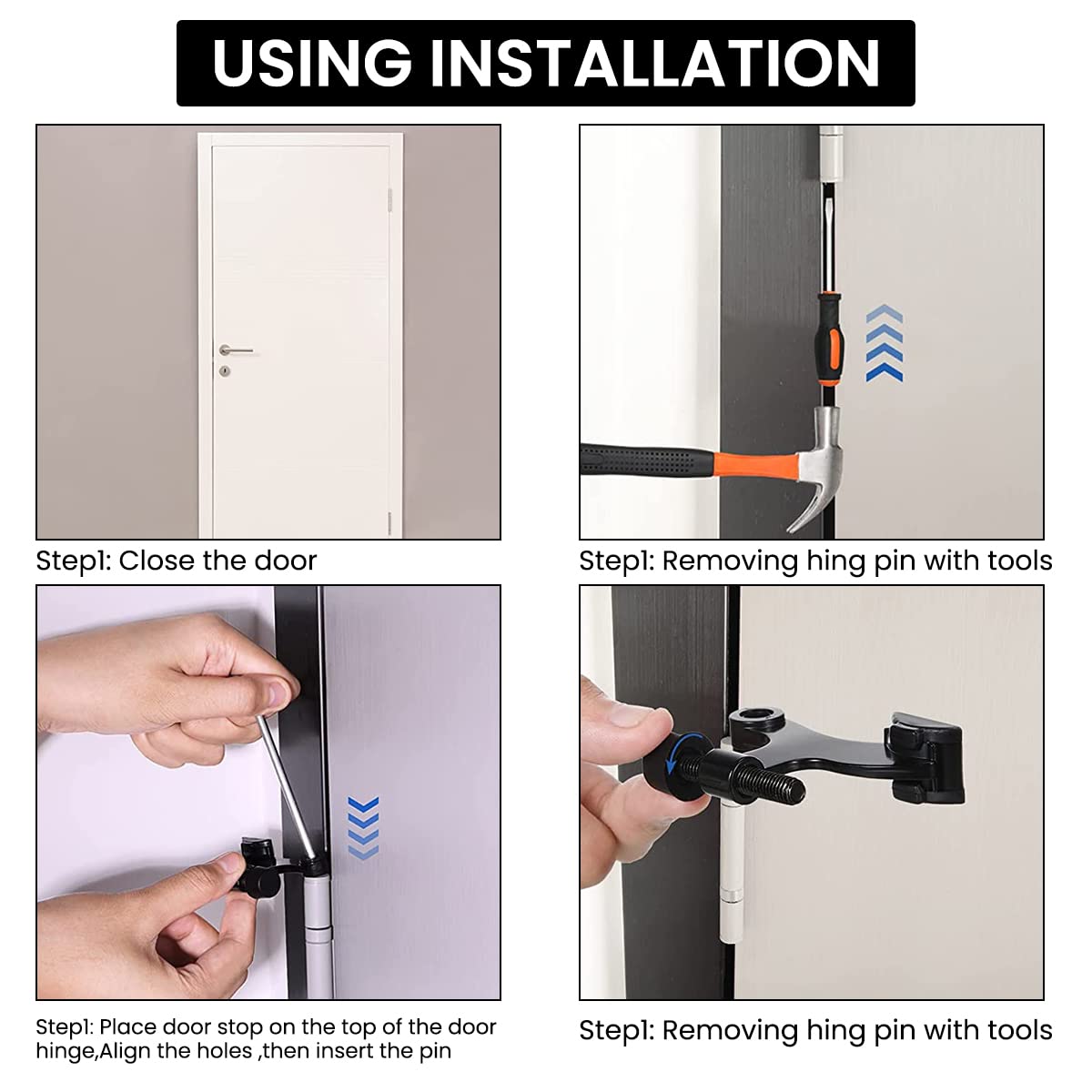 HASTHIP 2pcs Hinge Pin Door Stopper, Adjustable Heavy Duty Hinge Pin Door Stop, 2-1/2