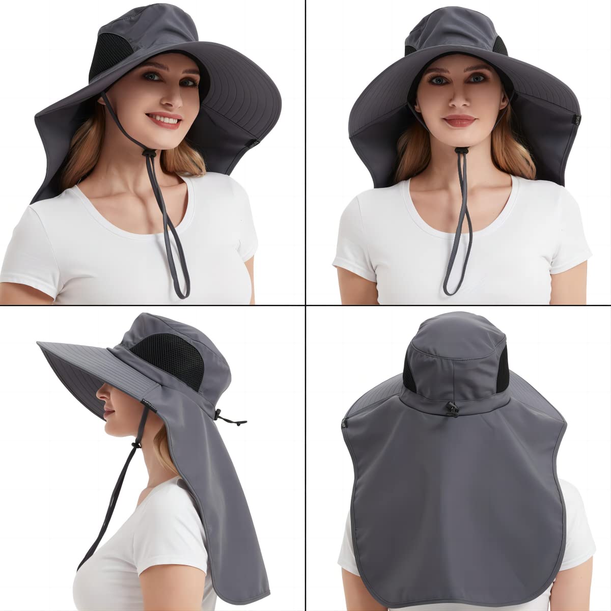 GUSTAVE Sun Hat for Men, Fashion Wide Brim Hat UV Protection Cowboy Hats Neck Flap Design & Adjustable Windproof Chin Strap Sun Hat Unisex Sun Hat Breathable Sun Hat for Hiking, Fishing, Gardening