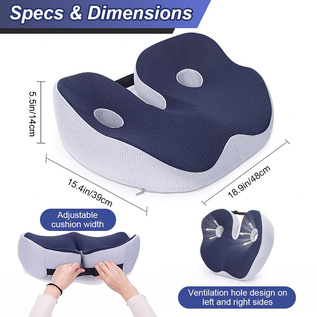 HANNEA Orthopedic Seat Cushion Memory Foam Elevated Seat Cushion Adjustable Seat Cushion for Chair Pain Relief Seat Cushion for Lower Back Pain, Sciatica, Herniated Discs, Hemorrhoid, All Season Use