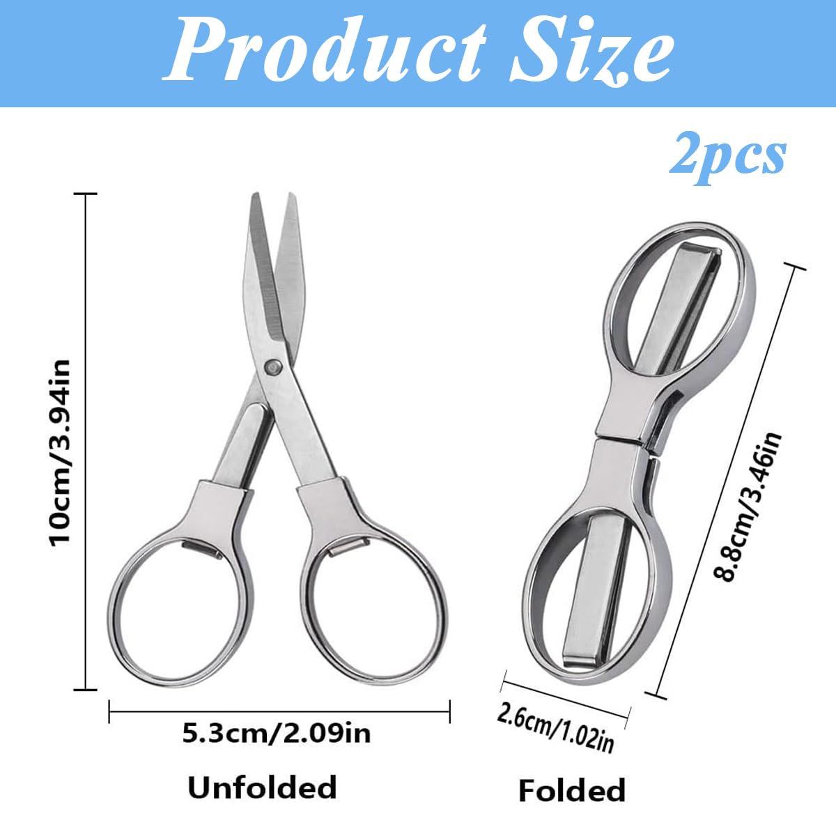 HASTHIP 2pcs Folding Scissors, Safe Portable Travel Mini Scissors, Stainless Steel Retractable Small Scissors for Home Office Outdoors