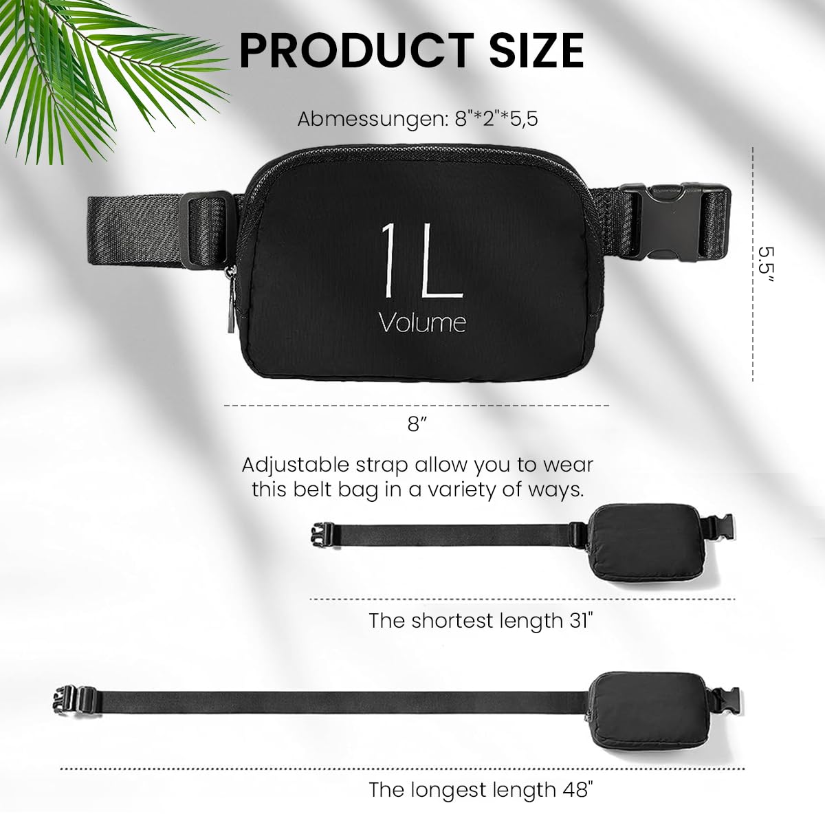 GUSTAVE Mini Waist Bag for Men & Women, Square Fanny Pack for Women Lightweight Shoulder Chest Pack Waist Pouch with Adjustable Strap for Work, Running, Hiking, Travel