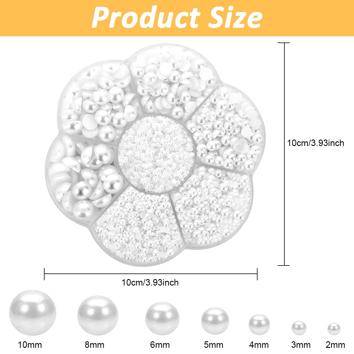 MAYCREATE 5800Pcs Crafts Beads with Storage Case Assorted 7 Sizes Bulk White Beads DIY Craft Beads Flat Back Resin Beads for Nail Art DIY Crafting Beads Painting Art Makeups