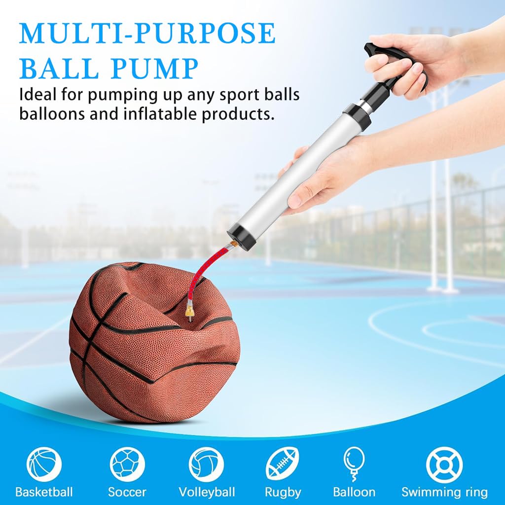 Proberos Manual Air Pump Basketball Air Pump 10 Inches Air Pump with Interchangeable Nozzles, Needles & Extension Hose Universal Air Pump for Basketball, Soccer Football, Tyre