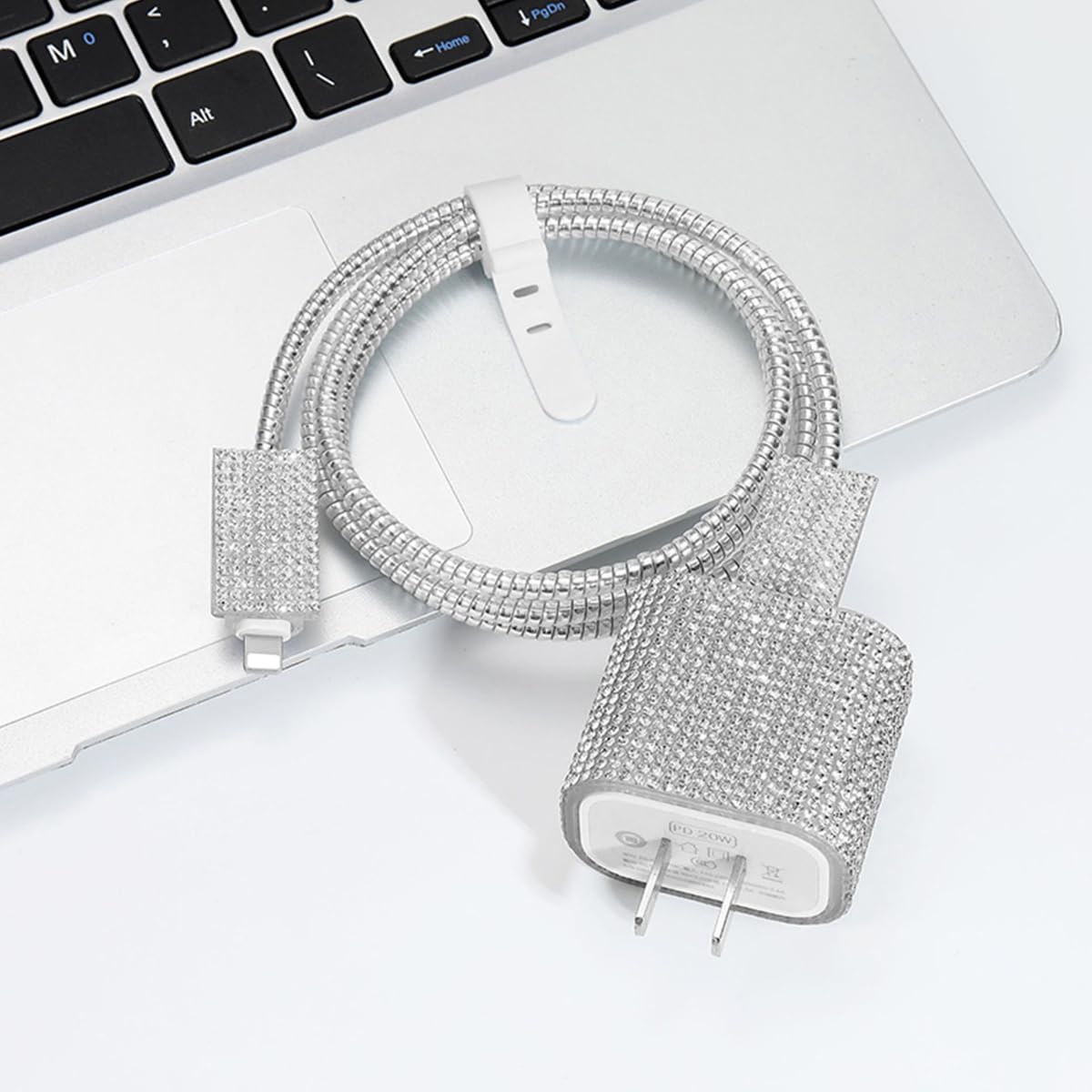 Verilux Set of 3 Fashion Rhinestone Charger Protector Skin Cover & Charging Cable Protector for iPhone 15 20W, Anti-Scratch Charger Adapter Protector Charging Cable Sleeve, for iPhone Accessories